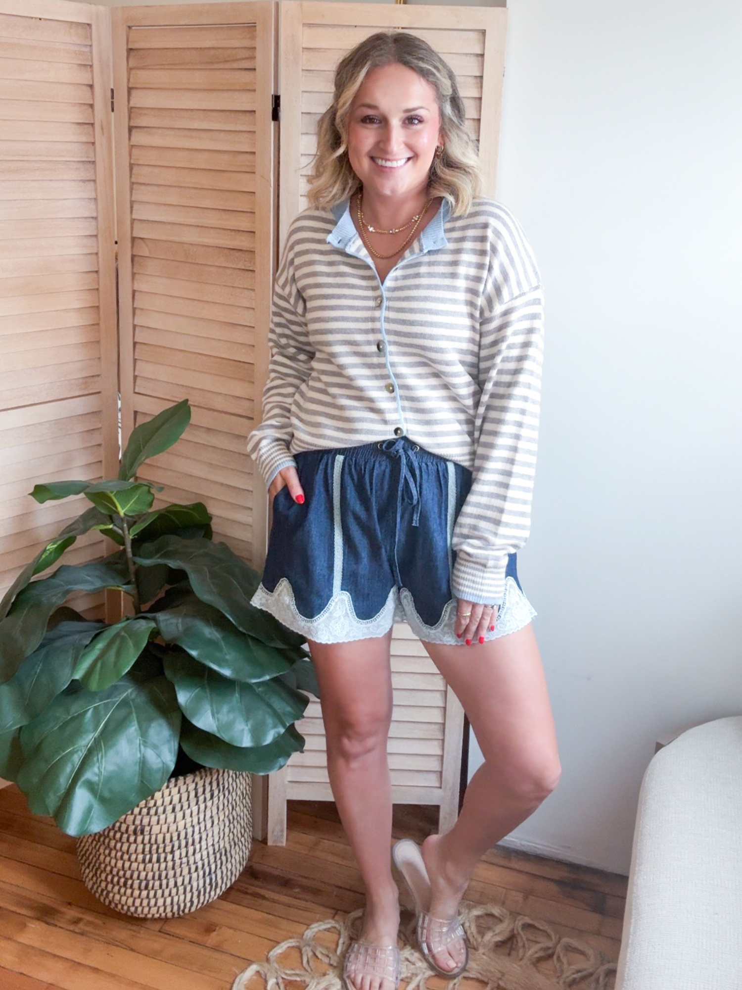 Rae Lace Trim Denim Shorts