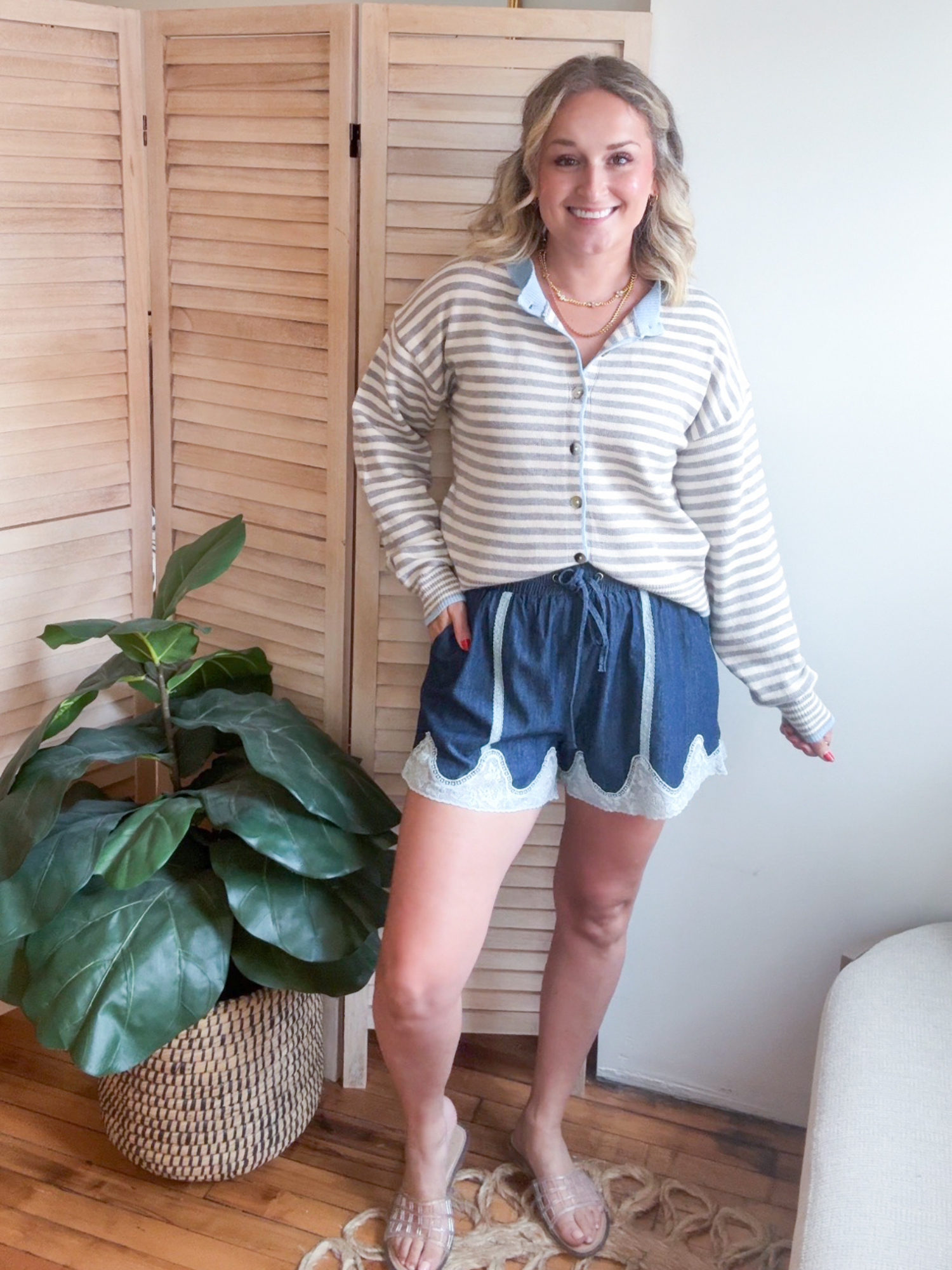 Rae Lace Trim Denim Shorts