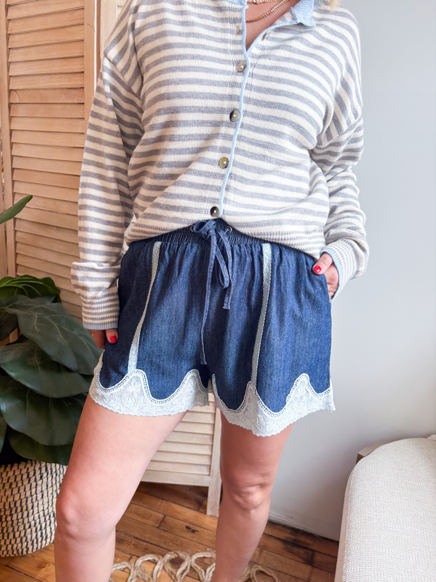 Rae Lace Trim Denim Shorts