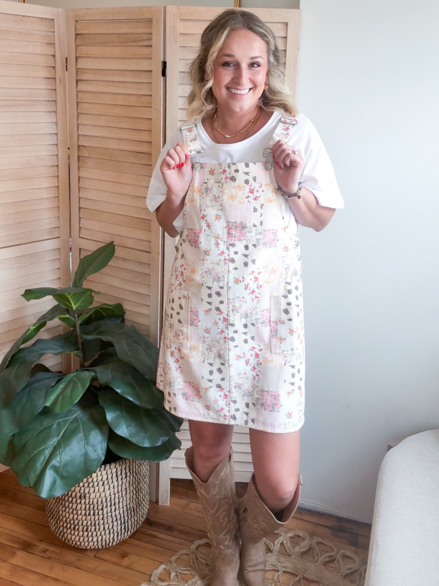 Brynn Patchwork Overall Mini Dress