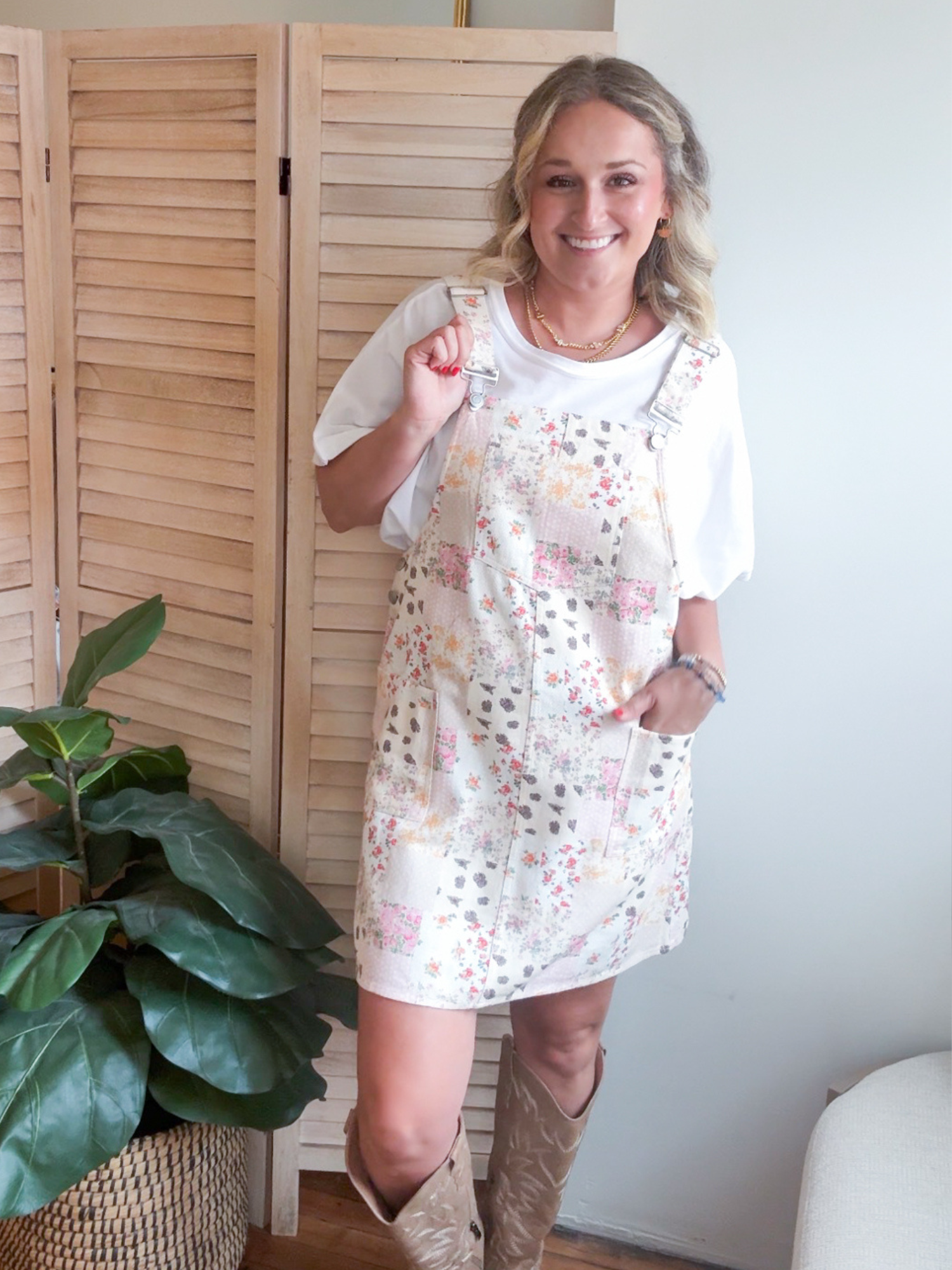 Brynn Patchwork Overall Mini Dress