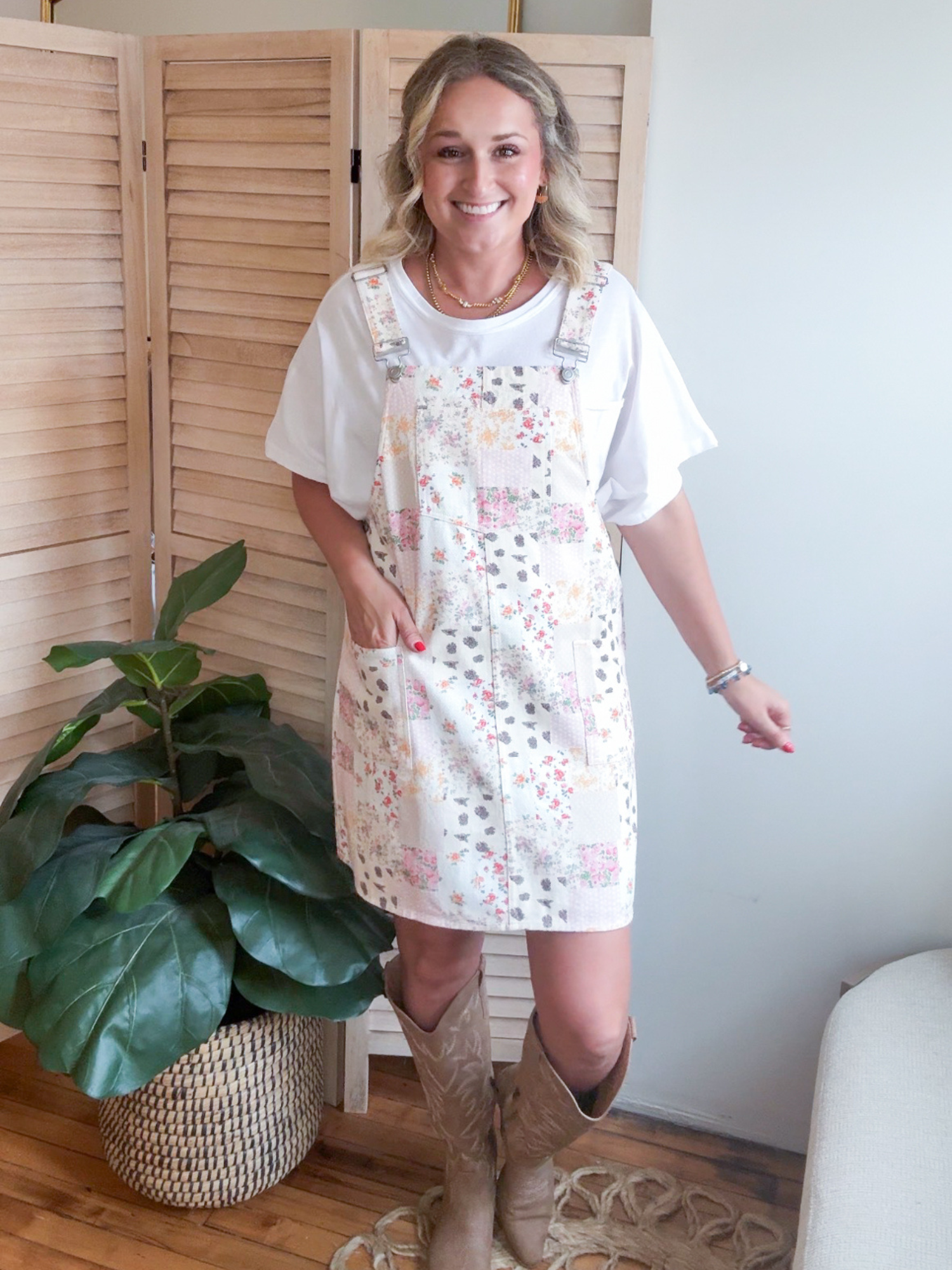 Brynn Patchwork Overall Mini Dress