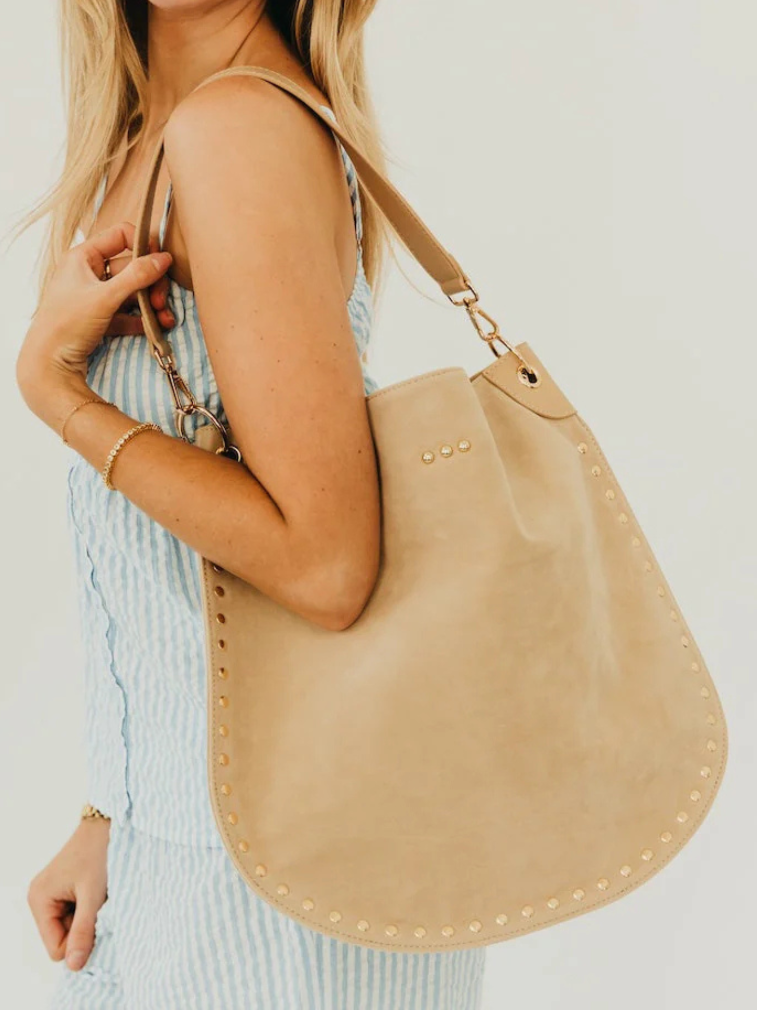 Rosalie Rivet Suede Hobo Bag - Oat