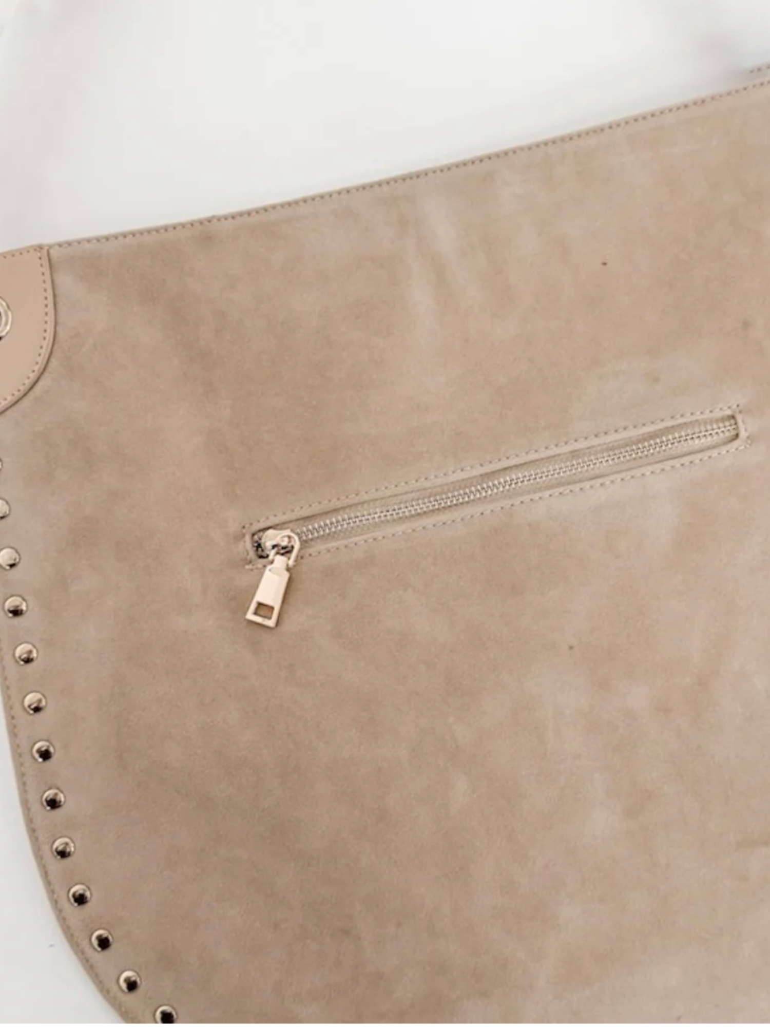 Rosalie Rivet Suede Hobo Bag - Oat
