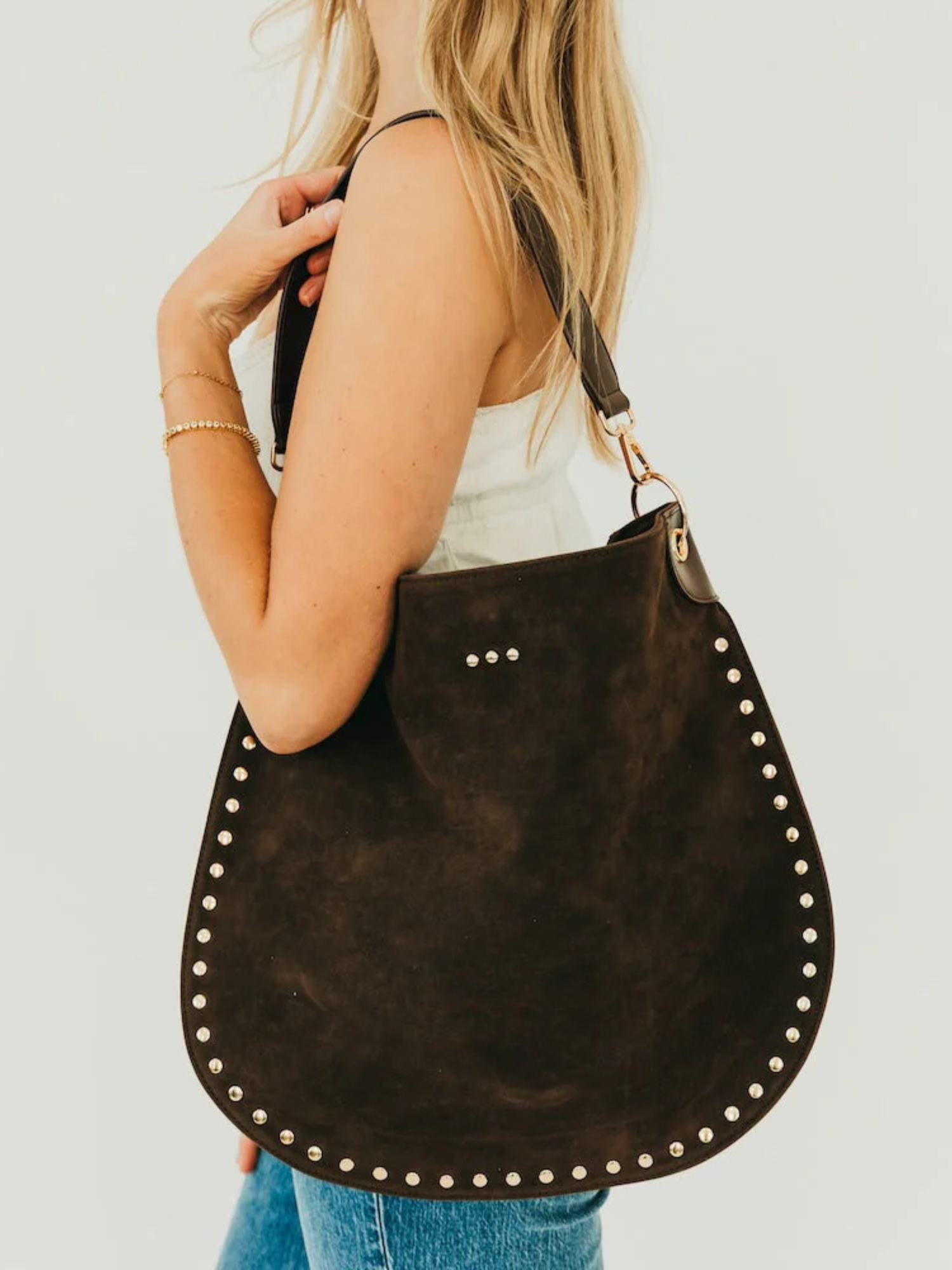 Rosalie Rivet Suede Hobo Bag - Chocolate