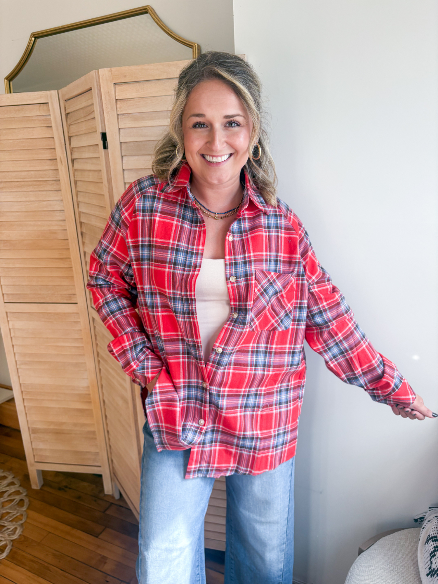 Cherry Plaid Button Down