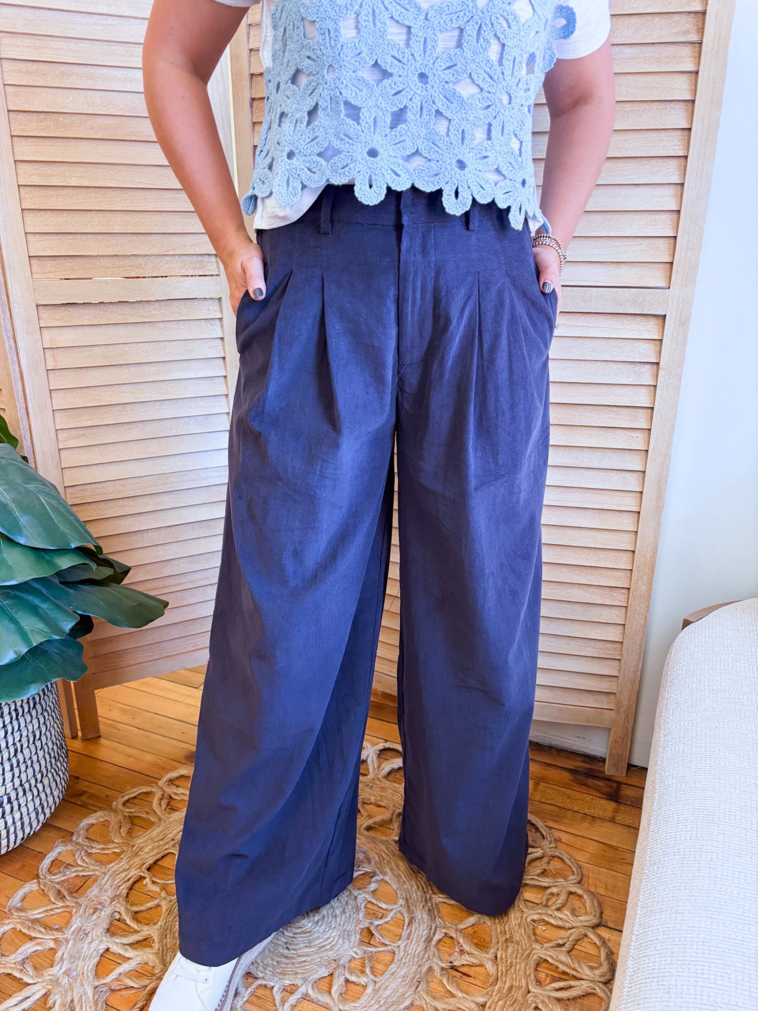 Aniston Pleated Wide Leg Corduroy Pants
