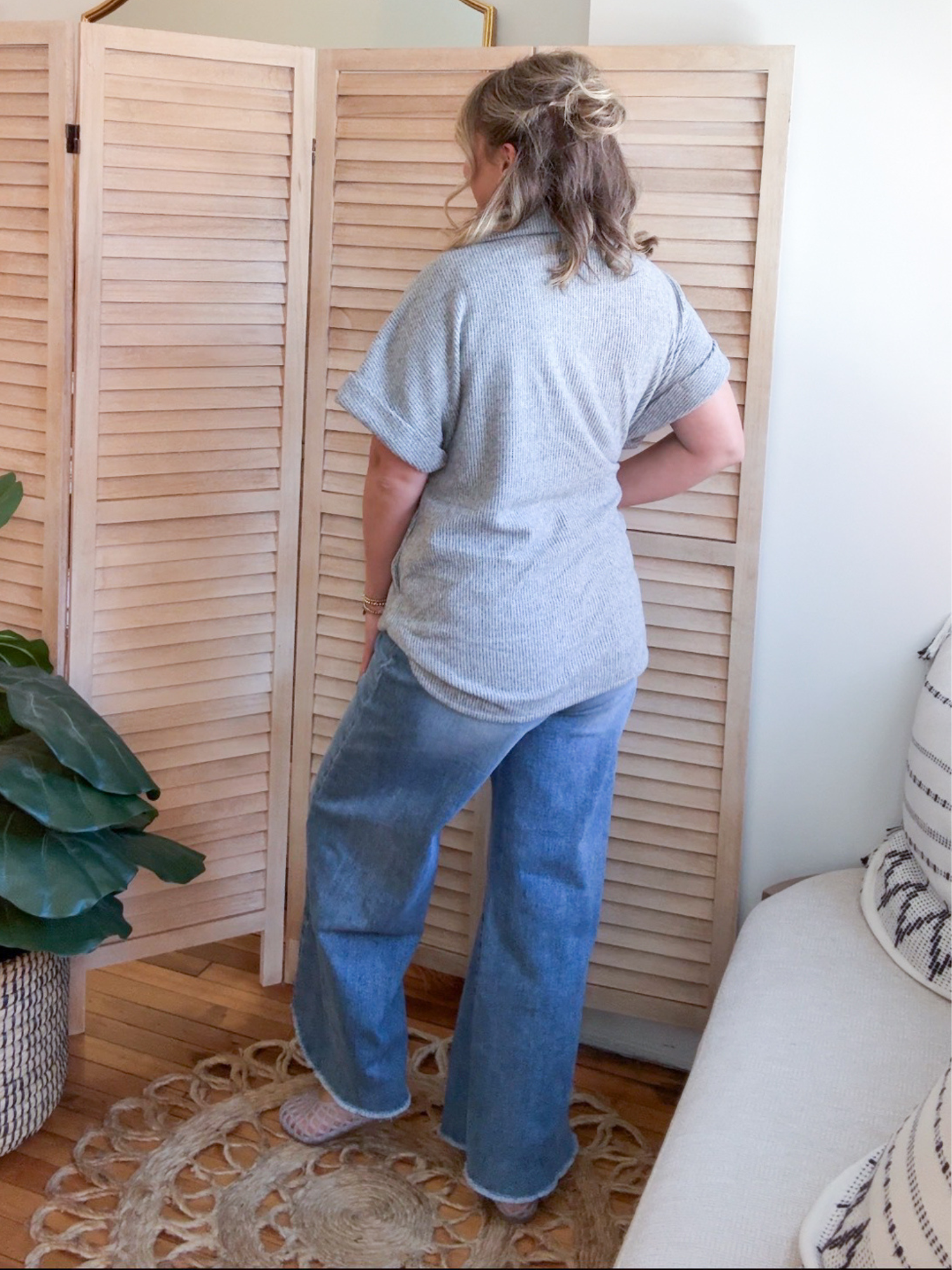 Delanie Waffle Short Sleeve Shacket - Gray