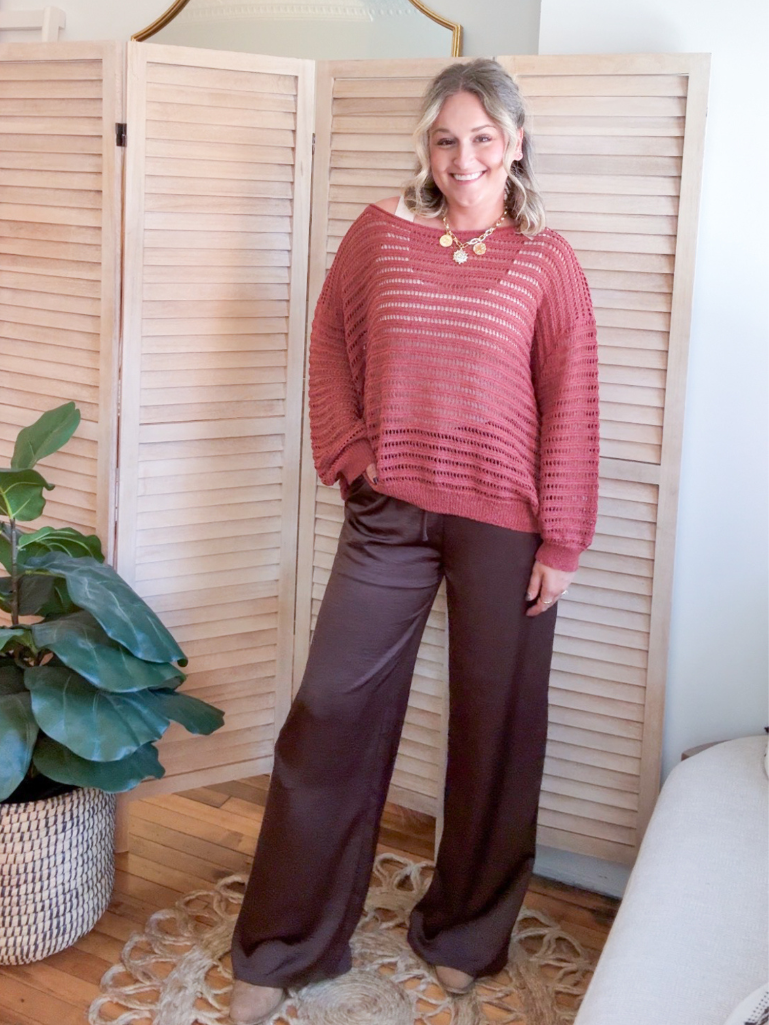 Cecilia Crinkled Satin Wide Leg Pants
