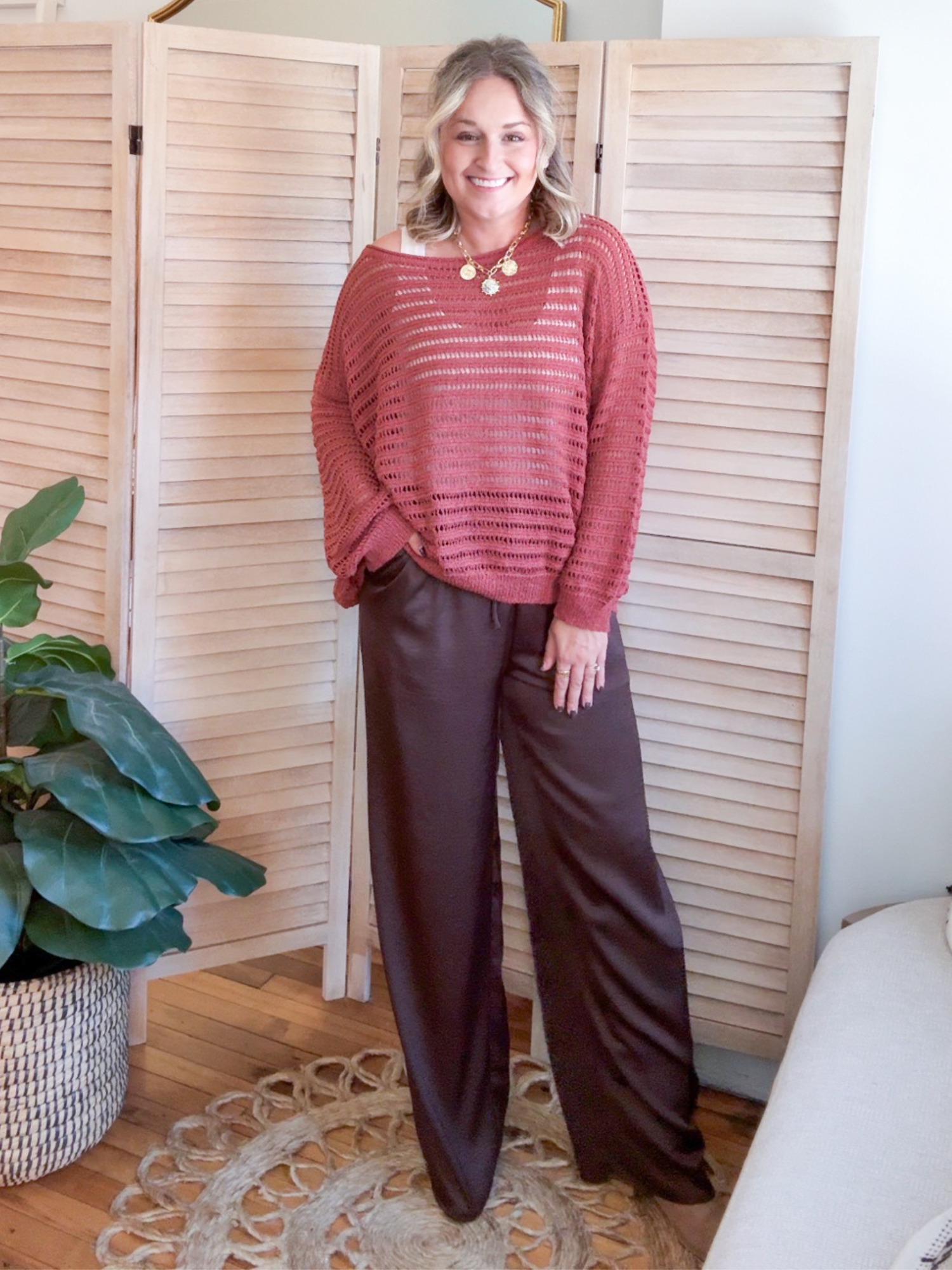 Cecilia Crinkled Satin Wide Leg Pants