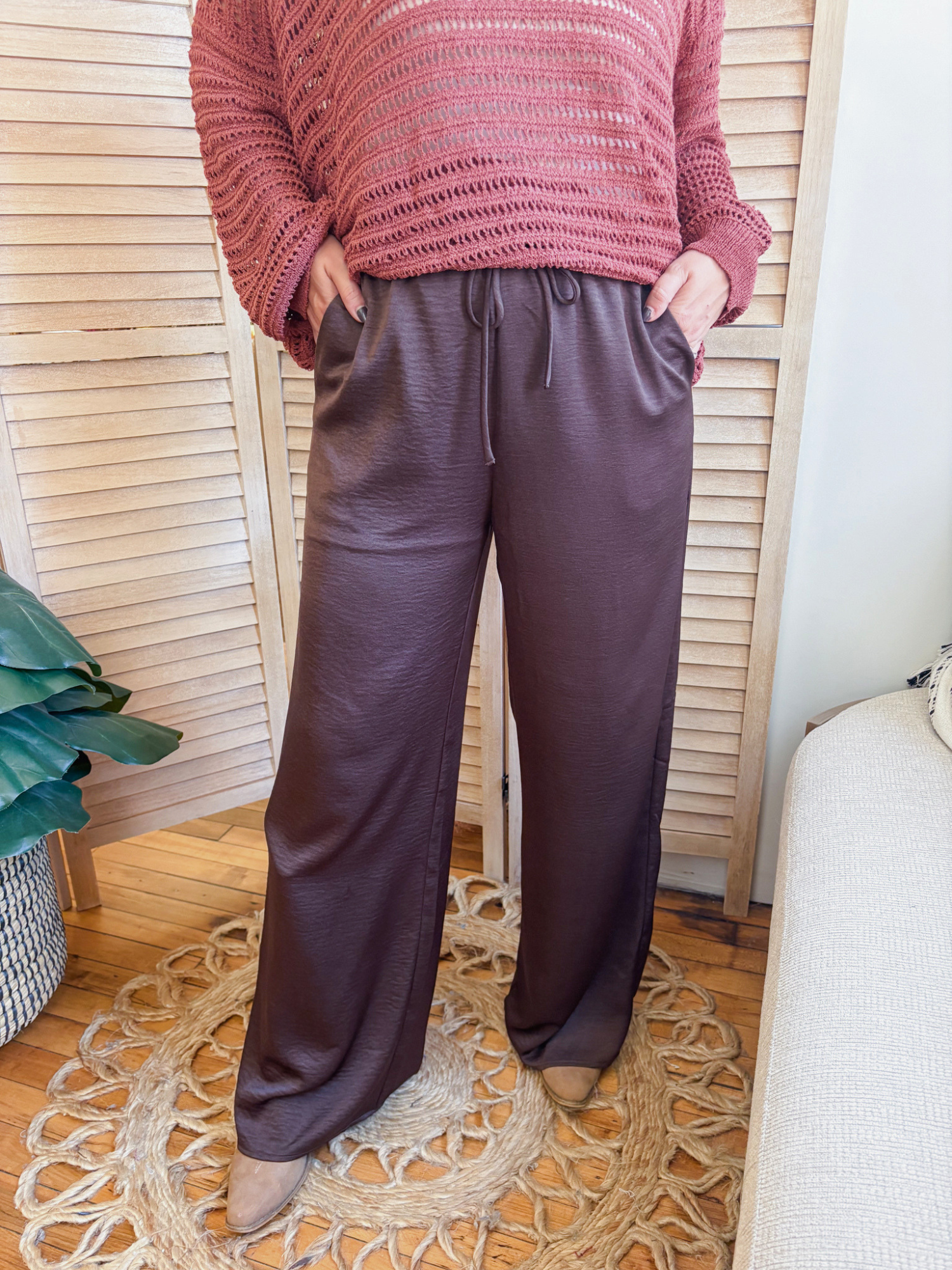 Cecilia Crinkled Satin Wide Leg Pants