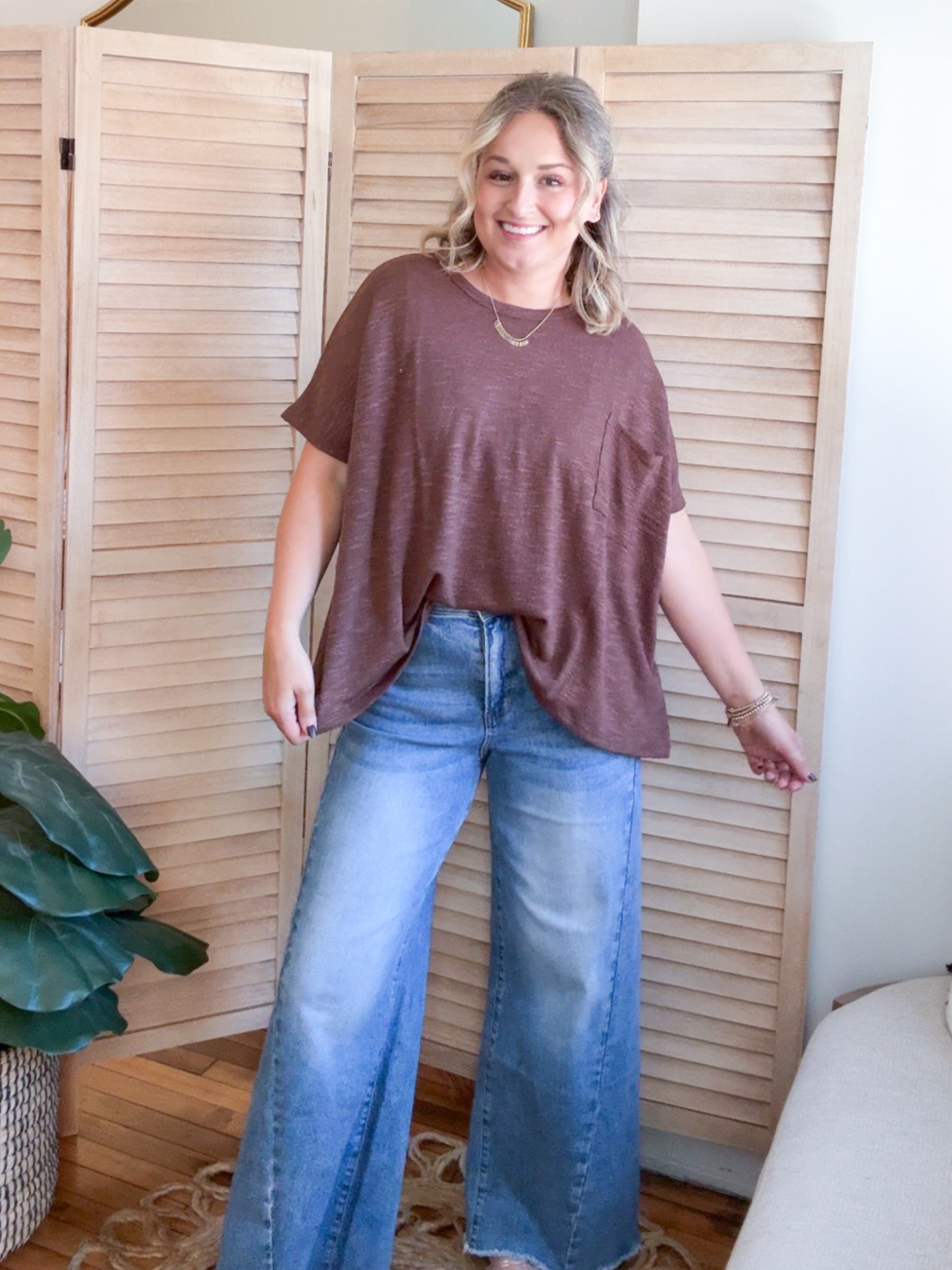 Britt Oversized Slub Tee - Brown