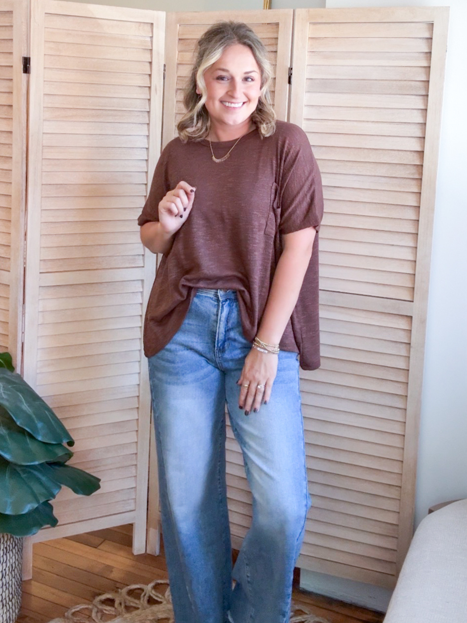 Britt Oversized Slub Tee - Brown