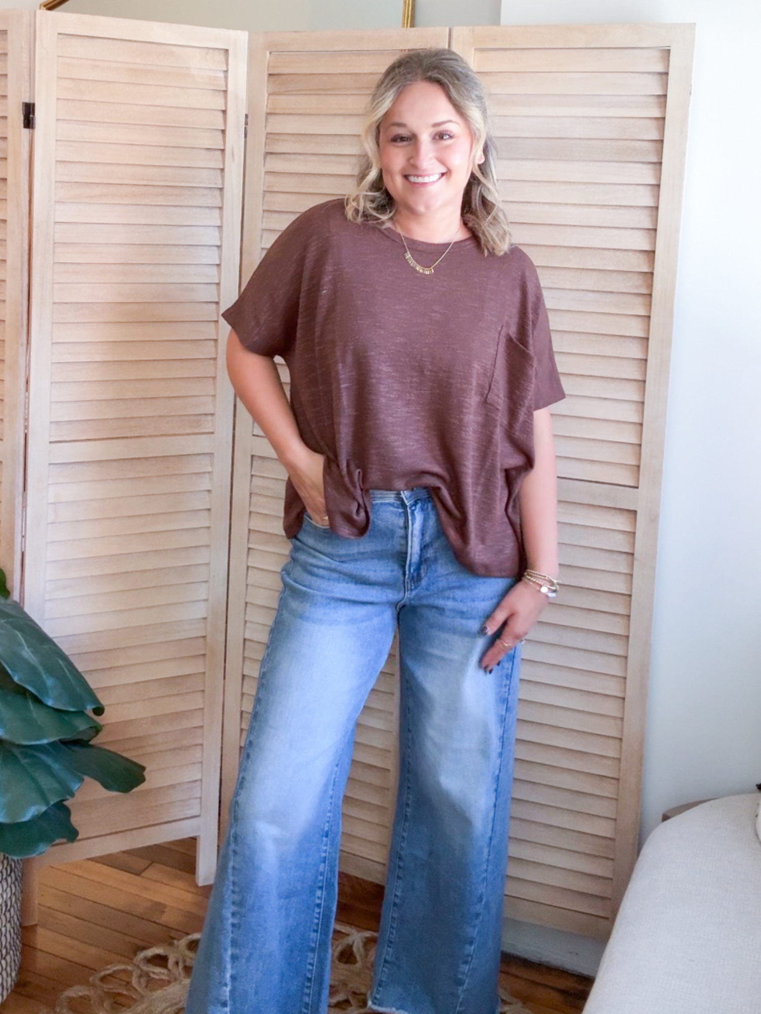 Britt Oversized Slub Tee - Brown