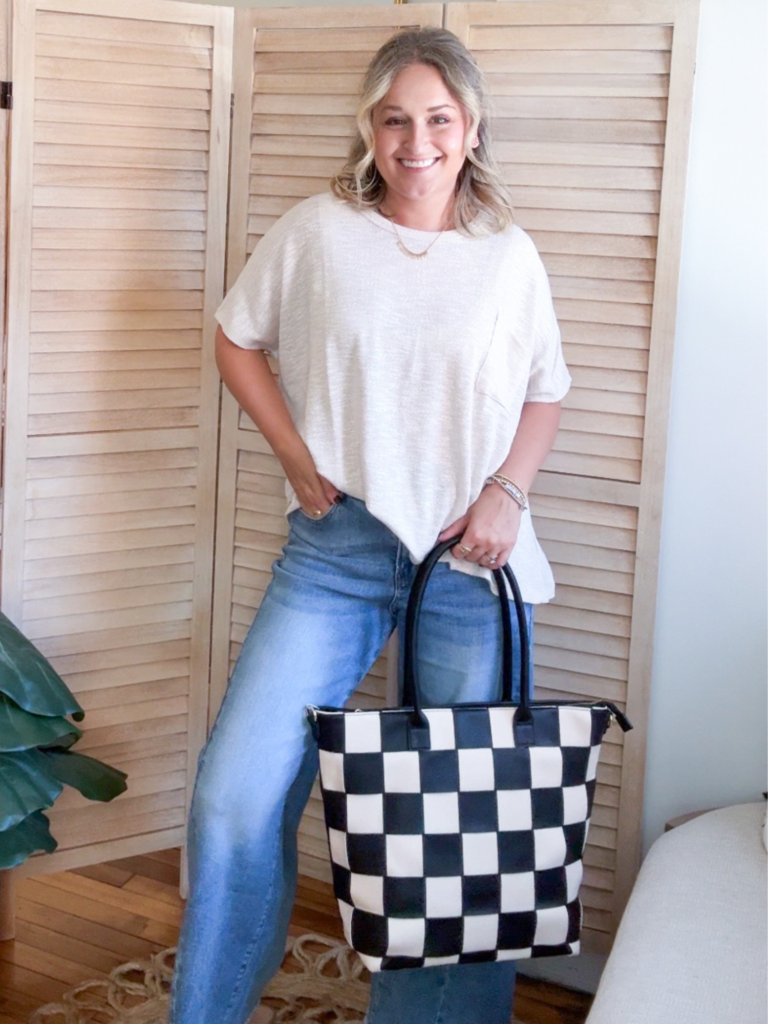 Courtney Checkered Tote - Black