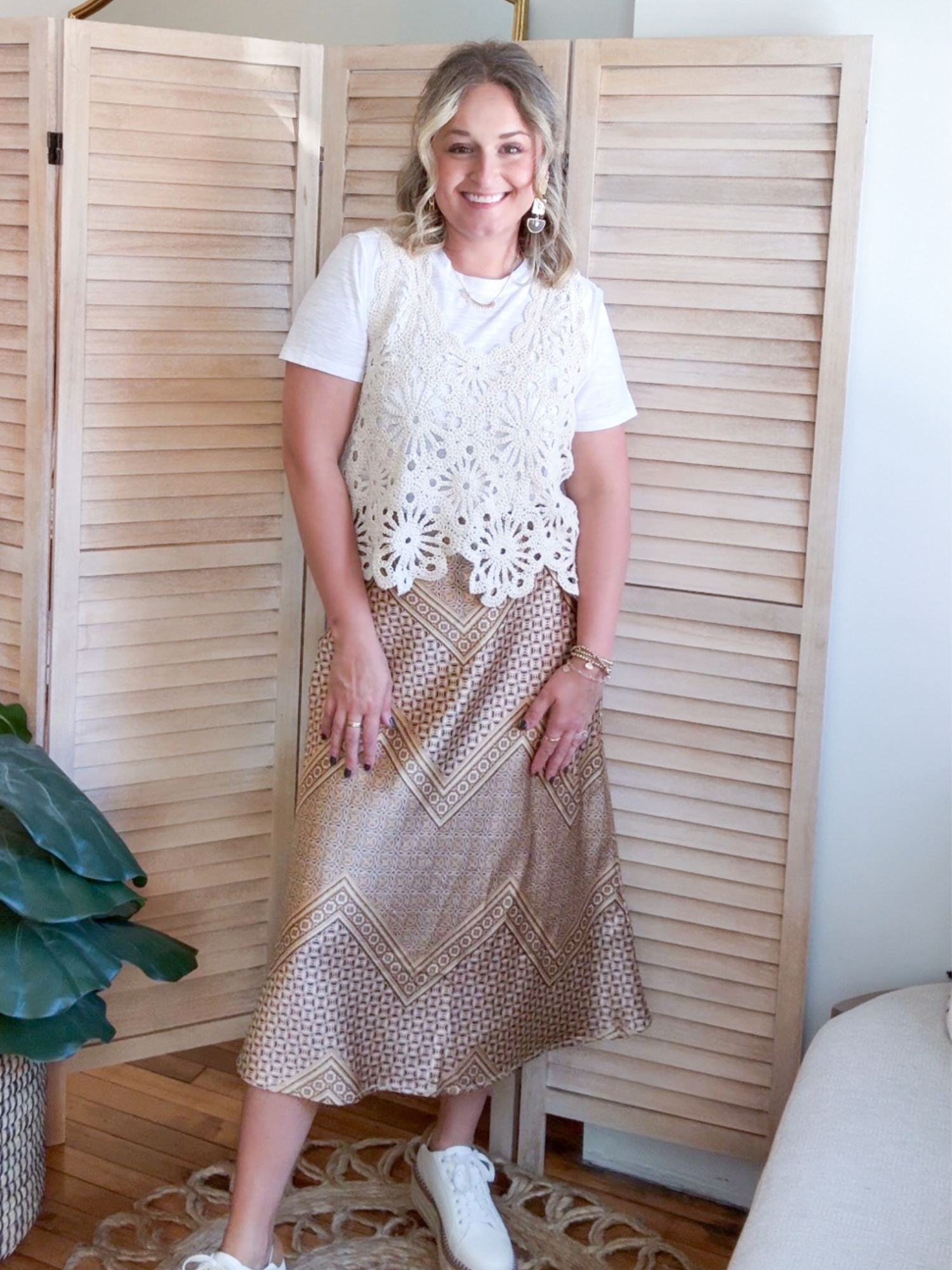 Jolie Geo Print Satin Midi Skirt