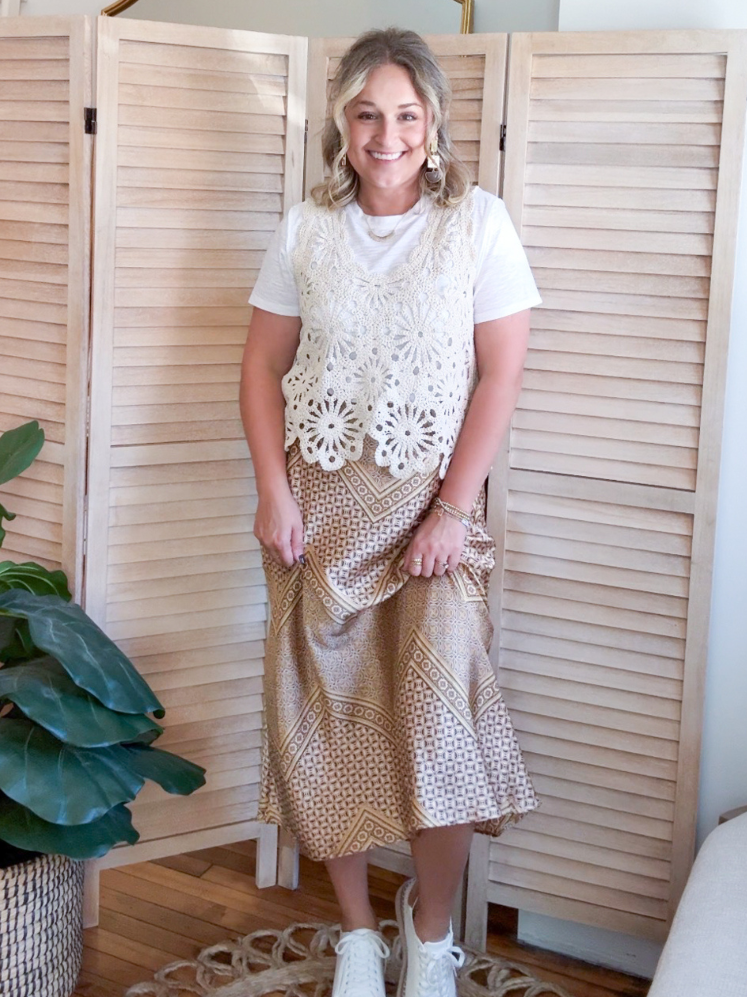 Jolie Geo Print Satin Midi Skirt