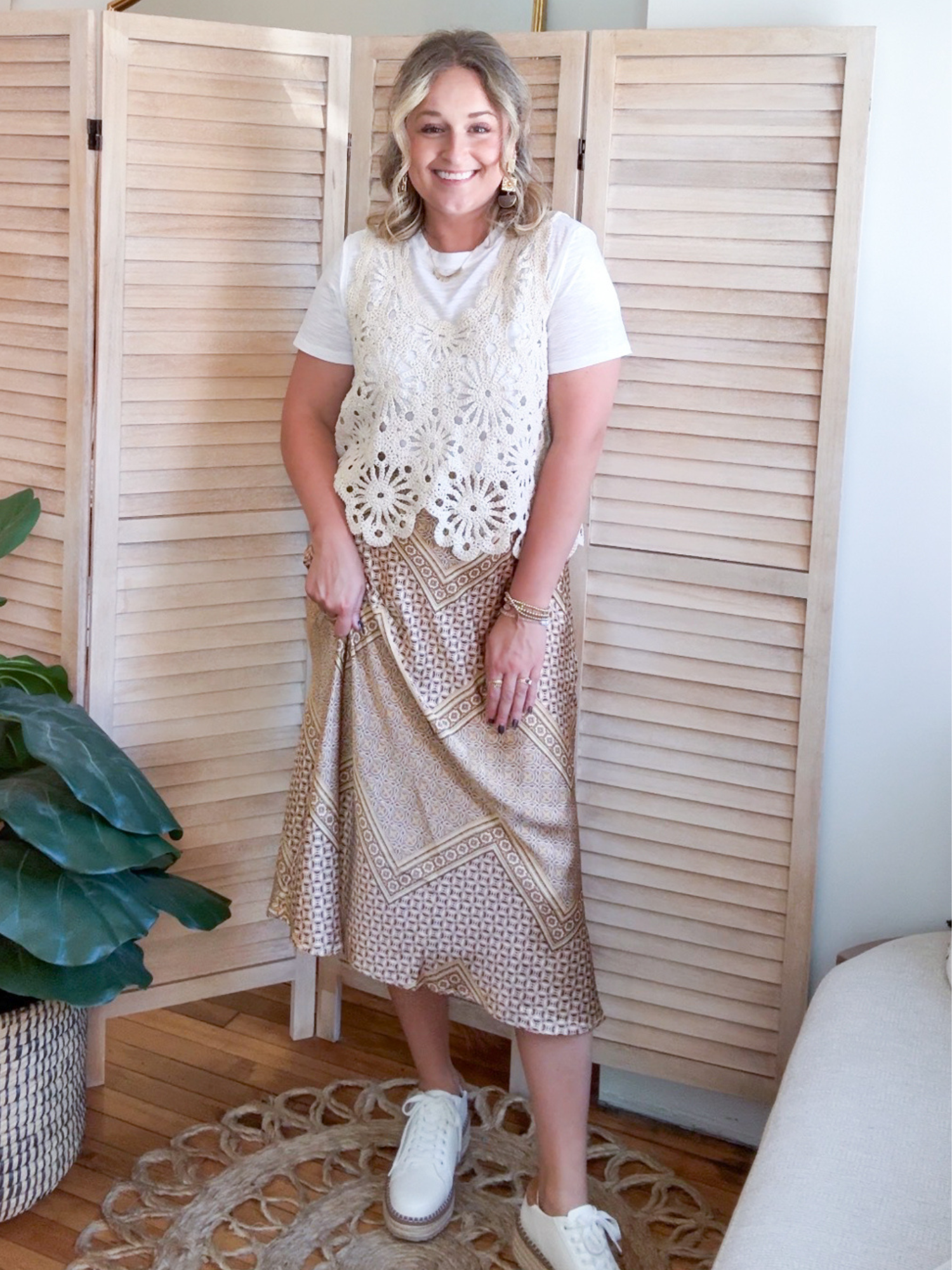 Jolie Geo Print Satin Midi Skirt