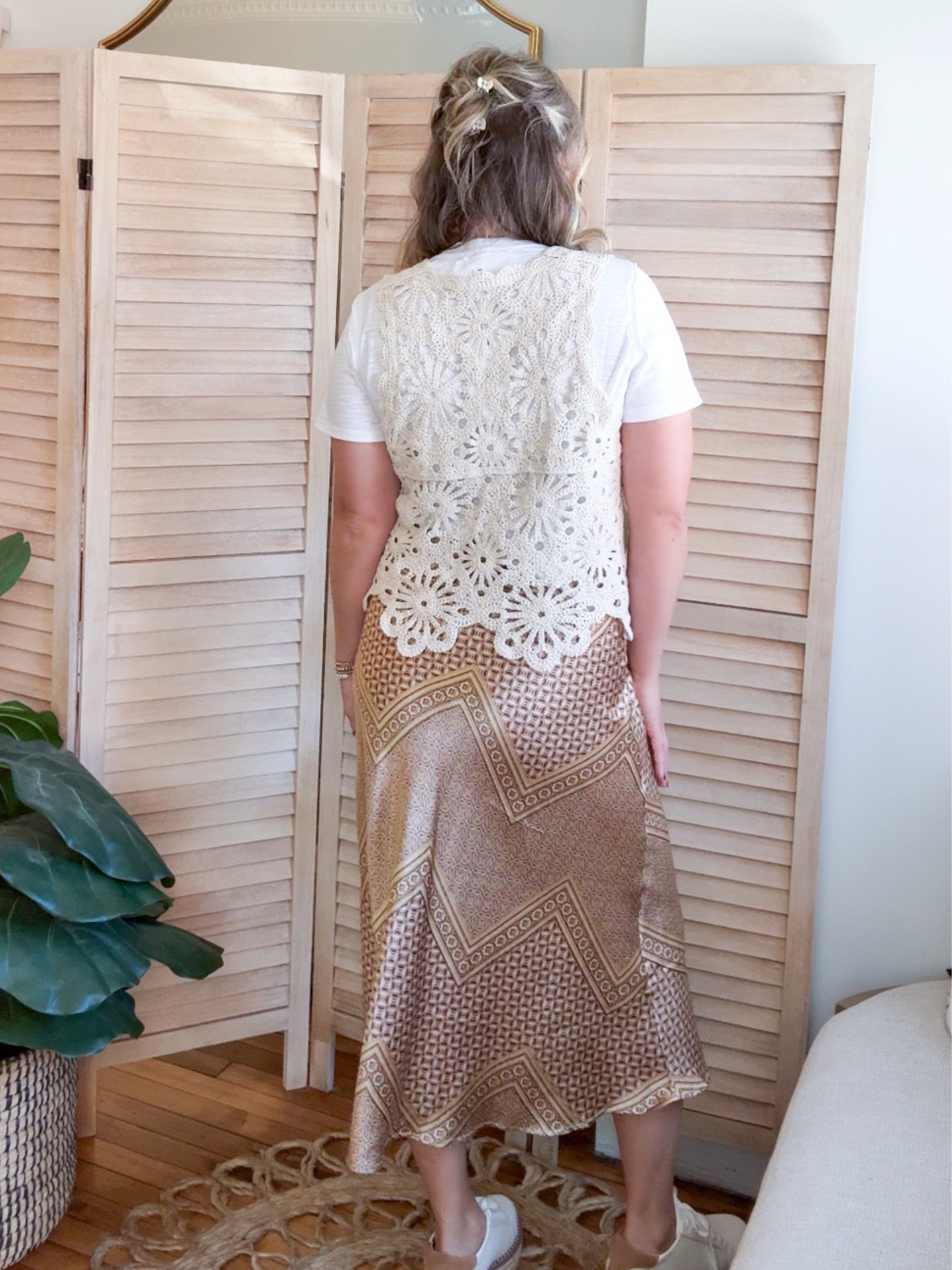 Jolie Geo Print Satin Midi Skirt