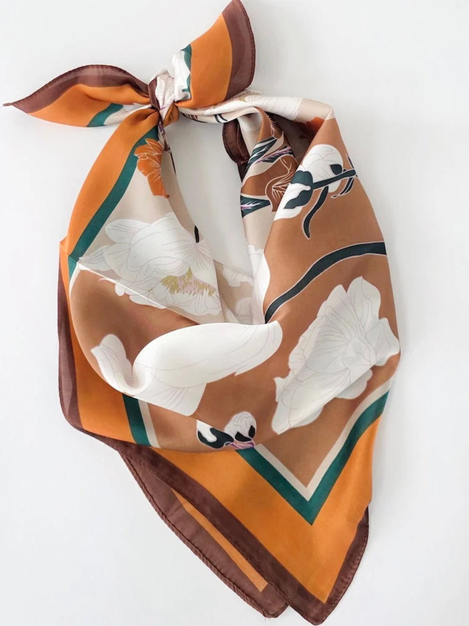 Fiona Floral Square Scarf - Brown