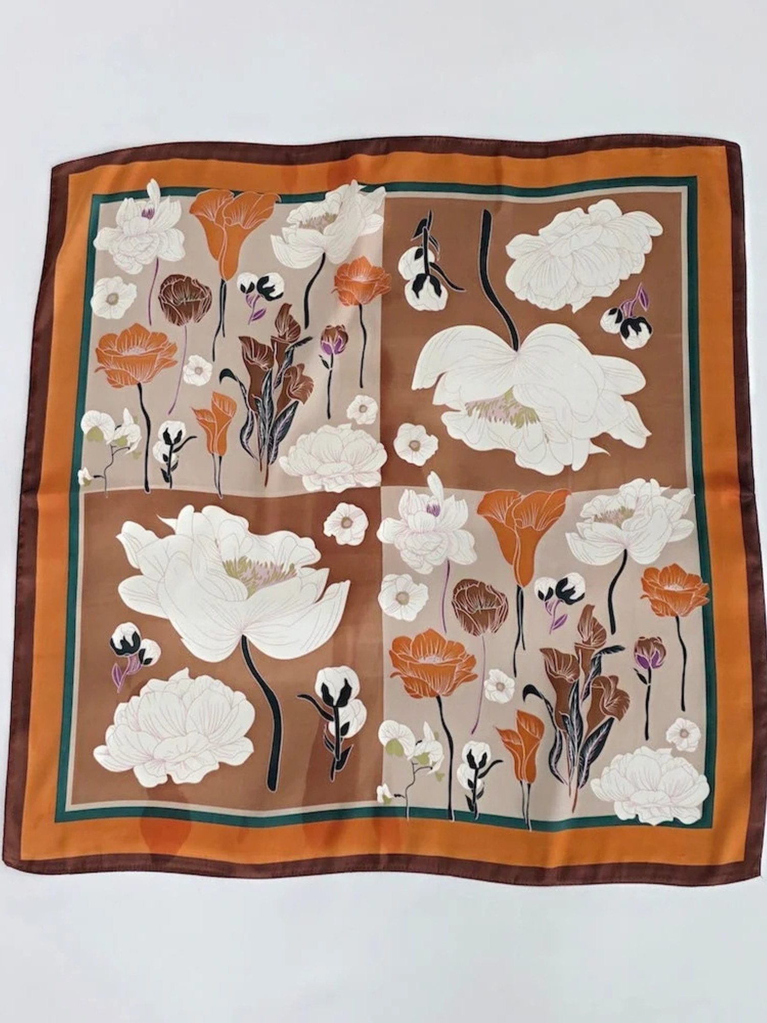 Fiona Floral Square Scarf - Brown