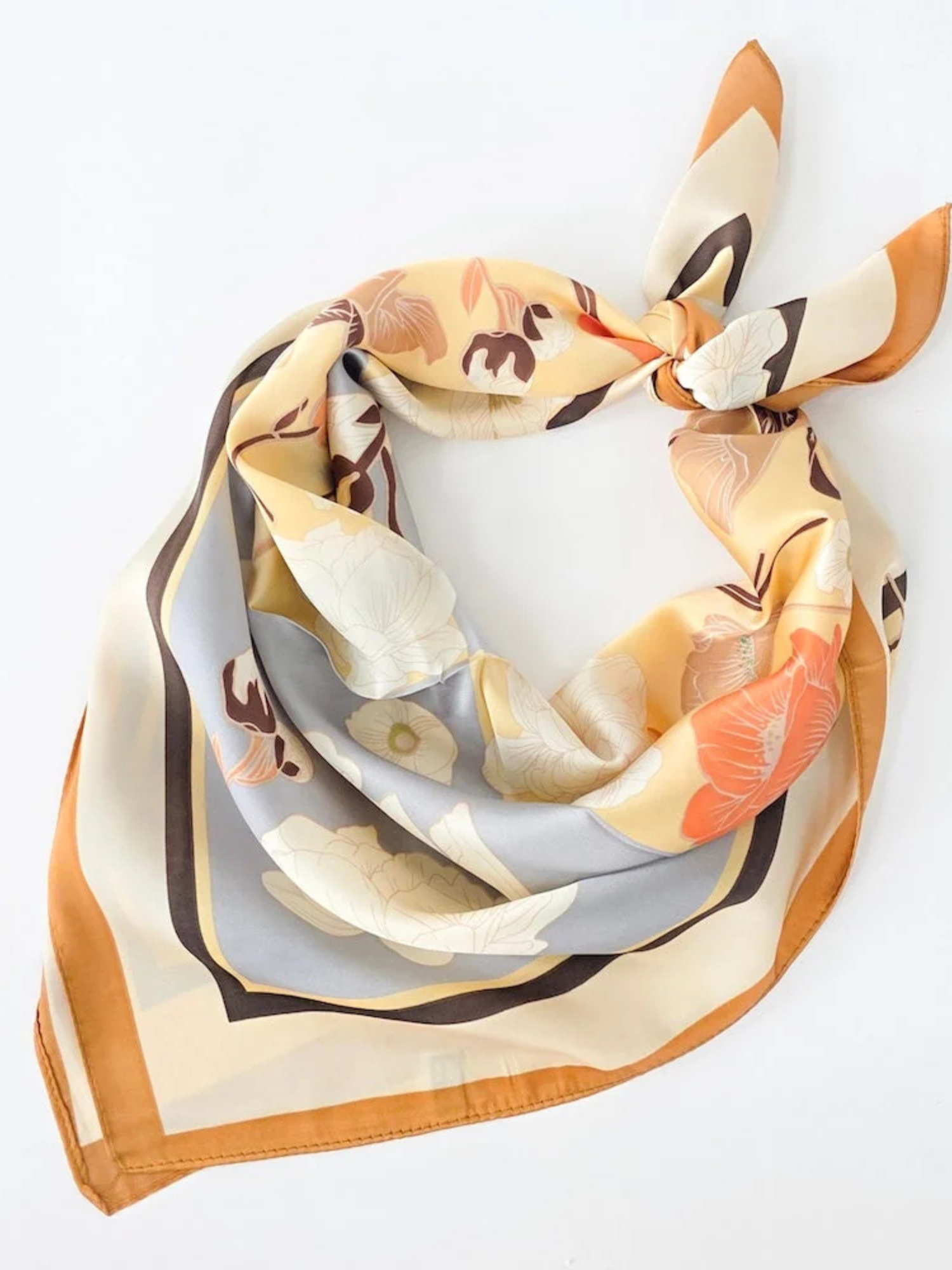 Fiona Floral Square Scarf -Taupe - The Collective Rose