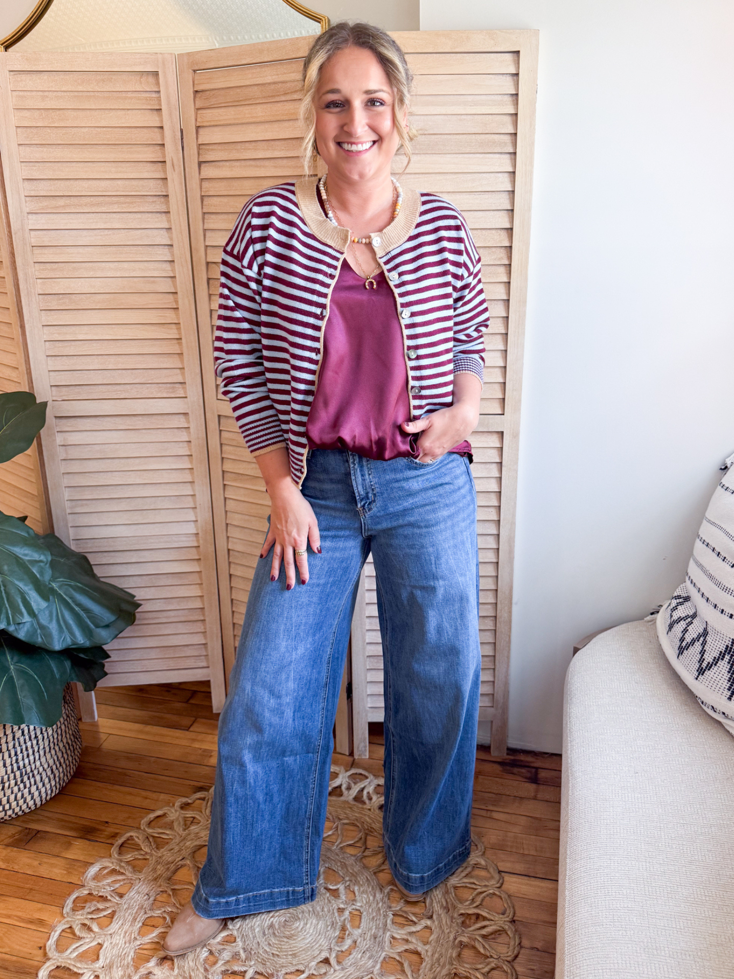 Tanna Striped Cardigan - Maroon Blue - The Collective Rose