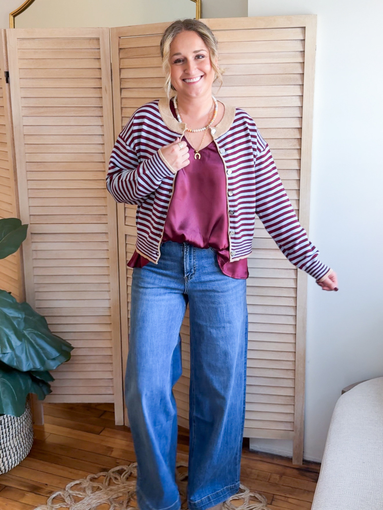 Tanna Striped Cardigan - Maroon Blue - The Collective Rose