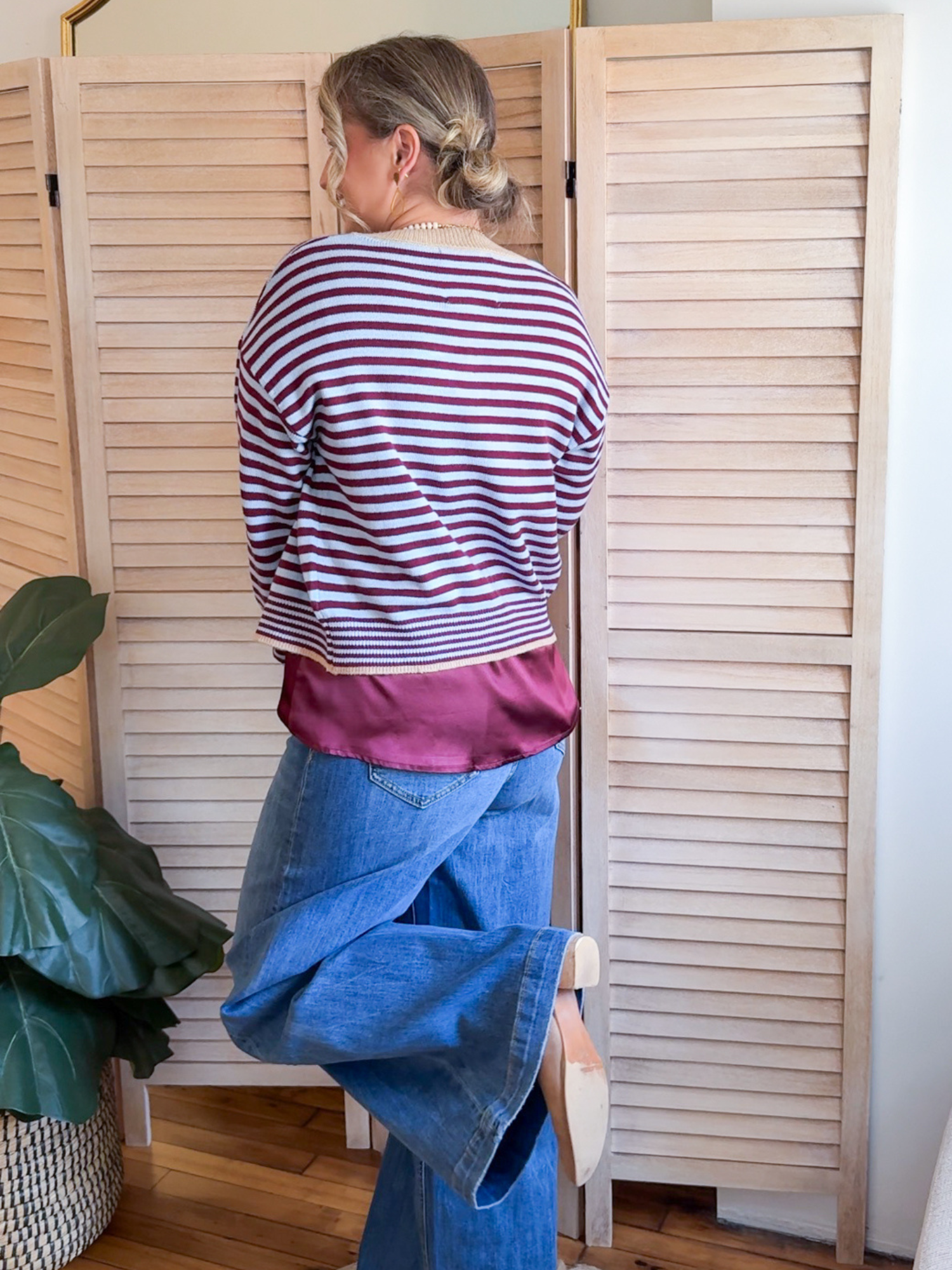 Tanna Striped Cardigan - Maroon Blue - The Collective Rose