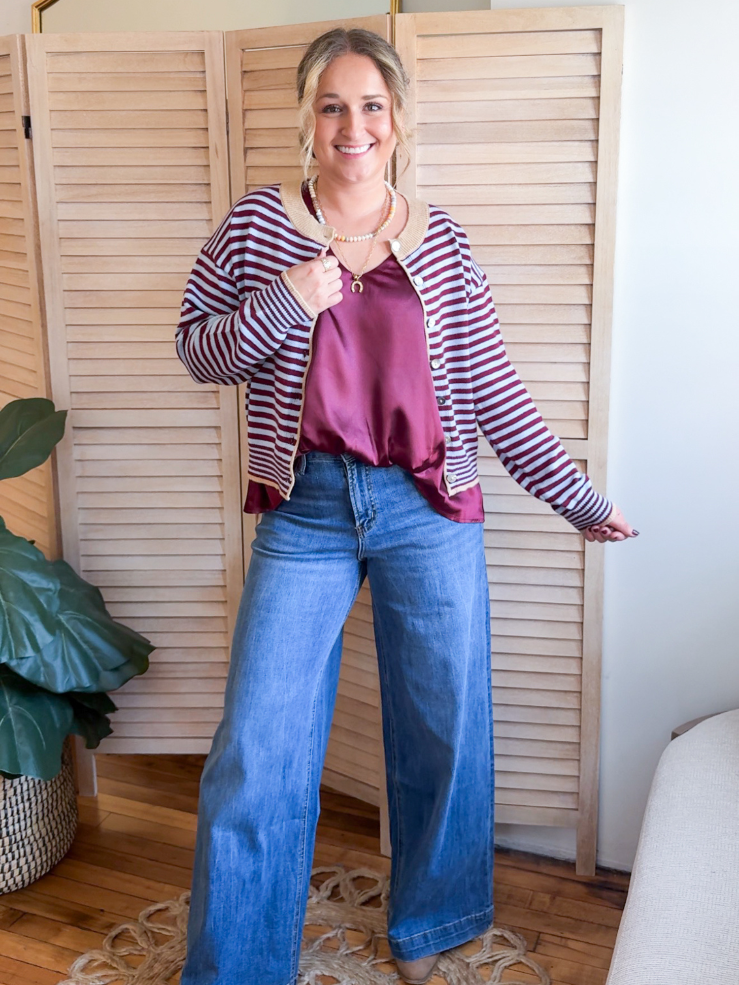 Tanna Striped Cardigan - Maroon Blue - The Collective Rose