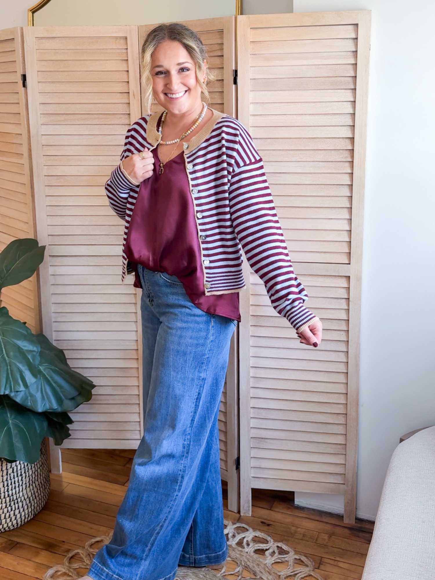 Tanna Striped Cardigan - Maroon Blue - The Collective Rose