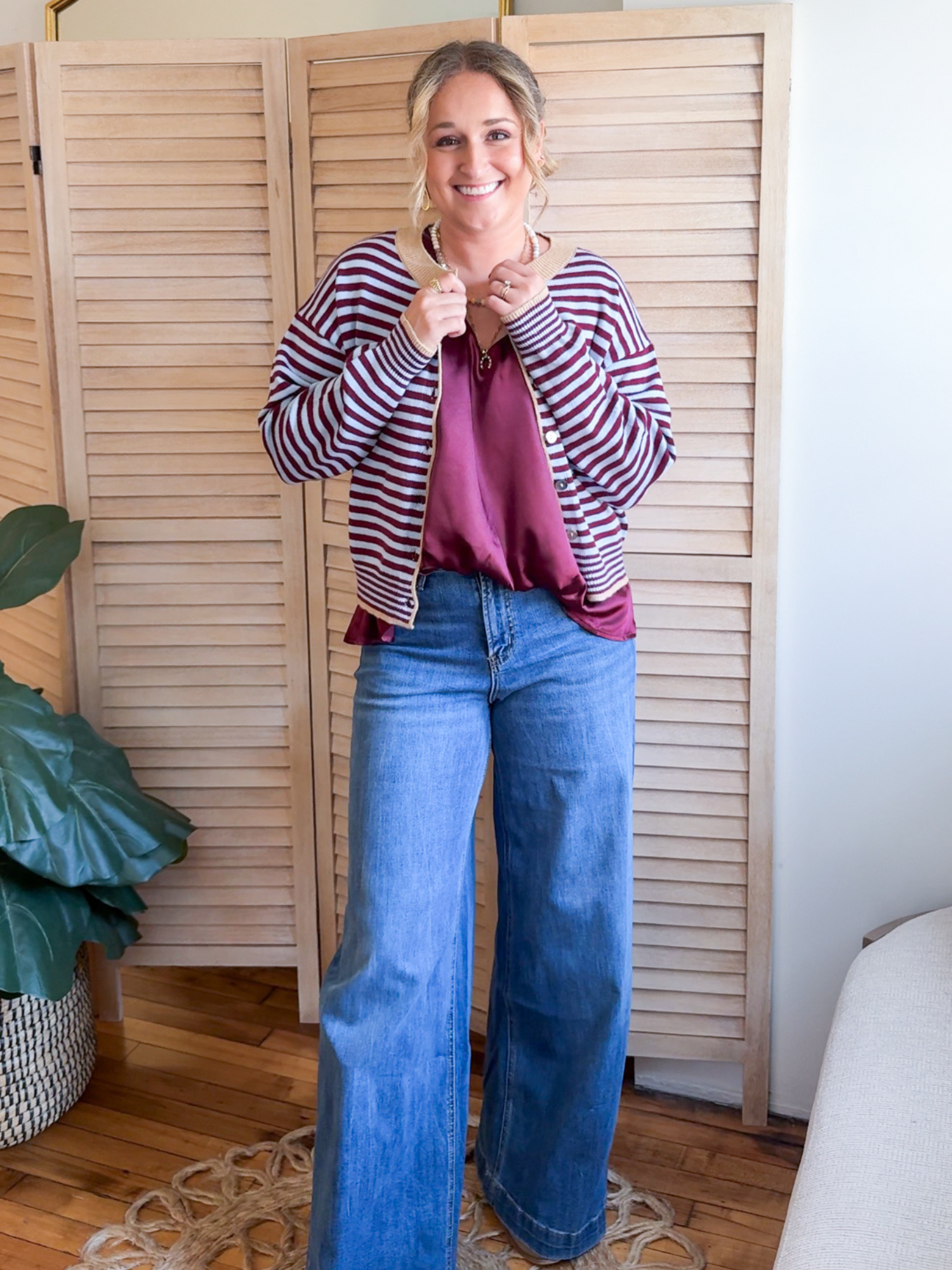 Tanna Striped Cardigan - Maroon Blue - The Collective Rose
