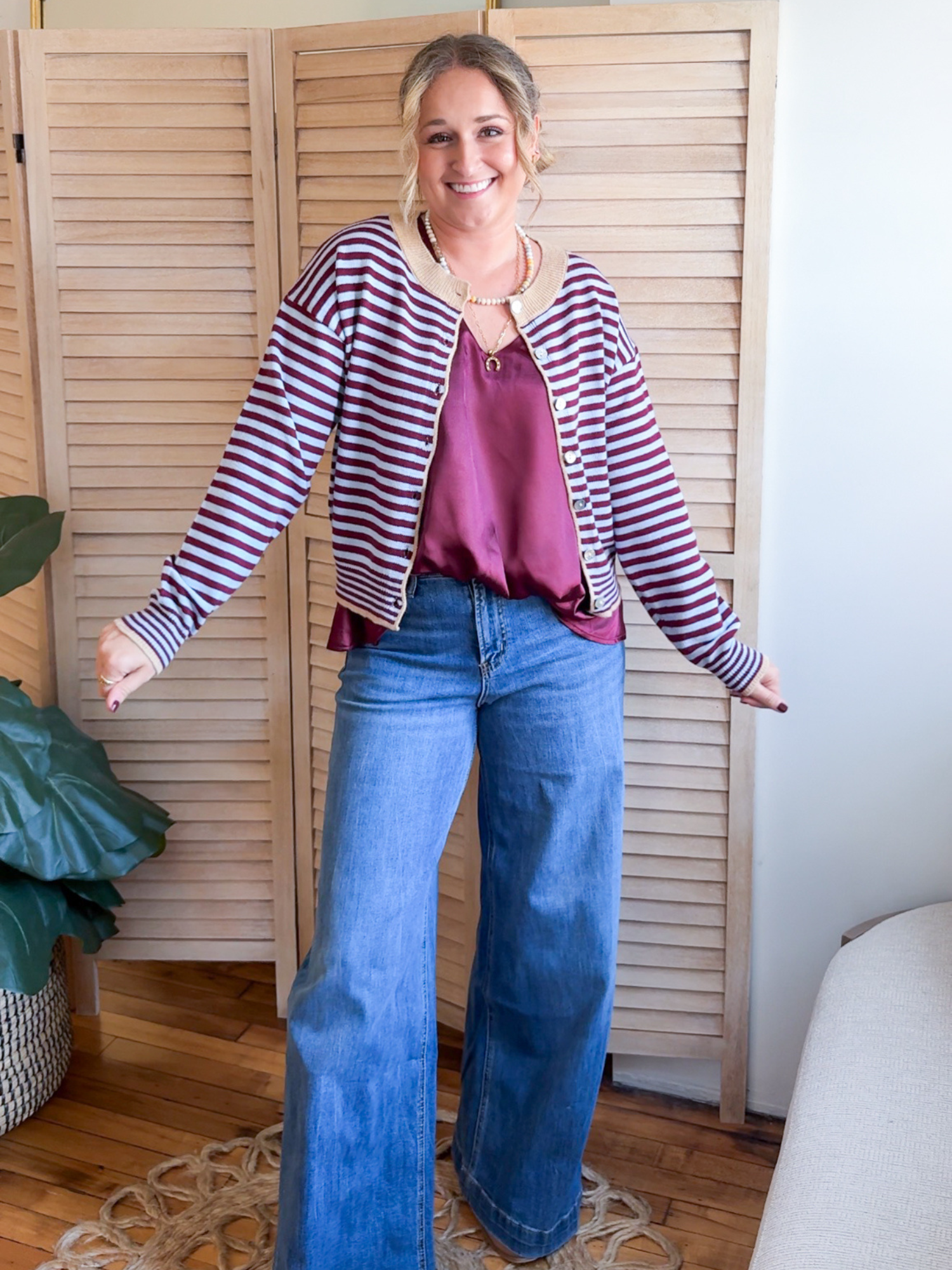 Tanna Striped Cardigan - Maroon Blue - The Collective Rose