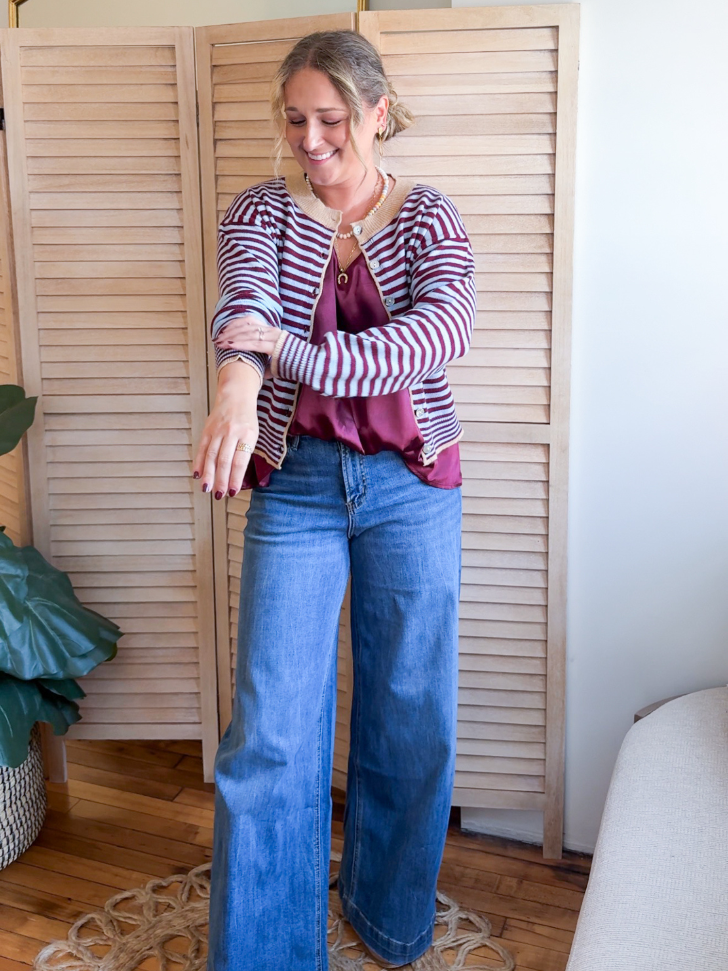Tanna Striped Cardigan - Maroon Blue - The Collective Rose