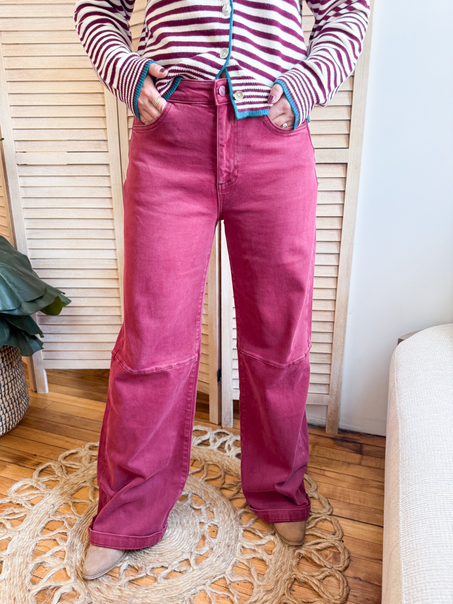 High Rise Wide Leg Cuffed Jeans - The Collective Rose