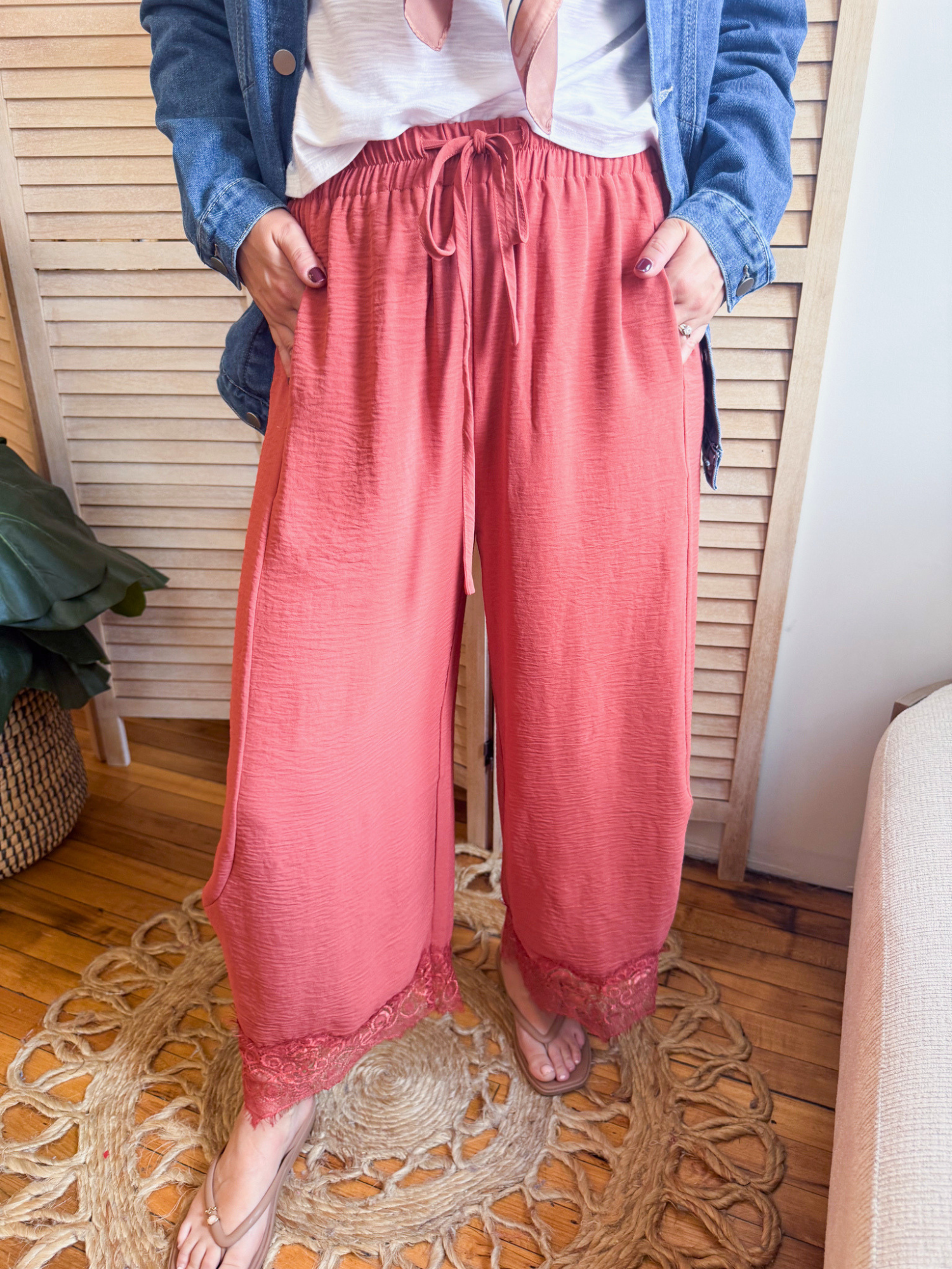 Kamri Lace Hem Wide Leg Pants - The Collective Rose