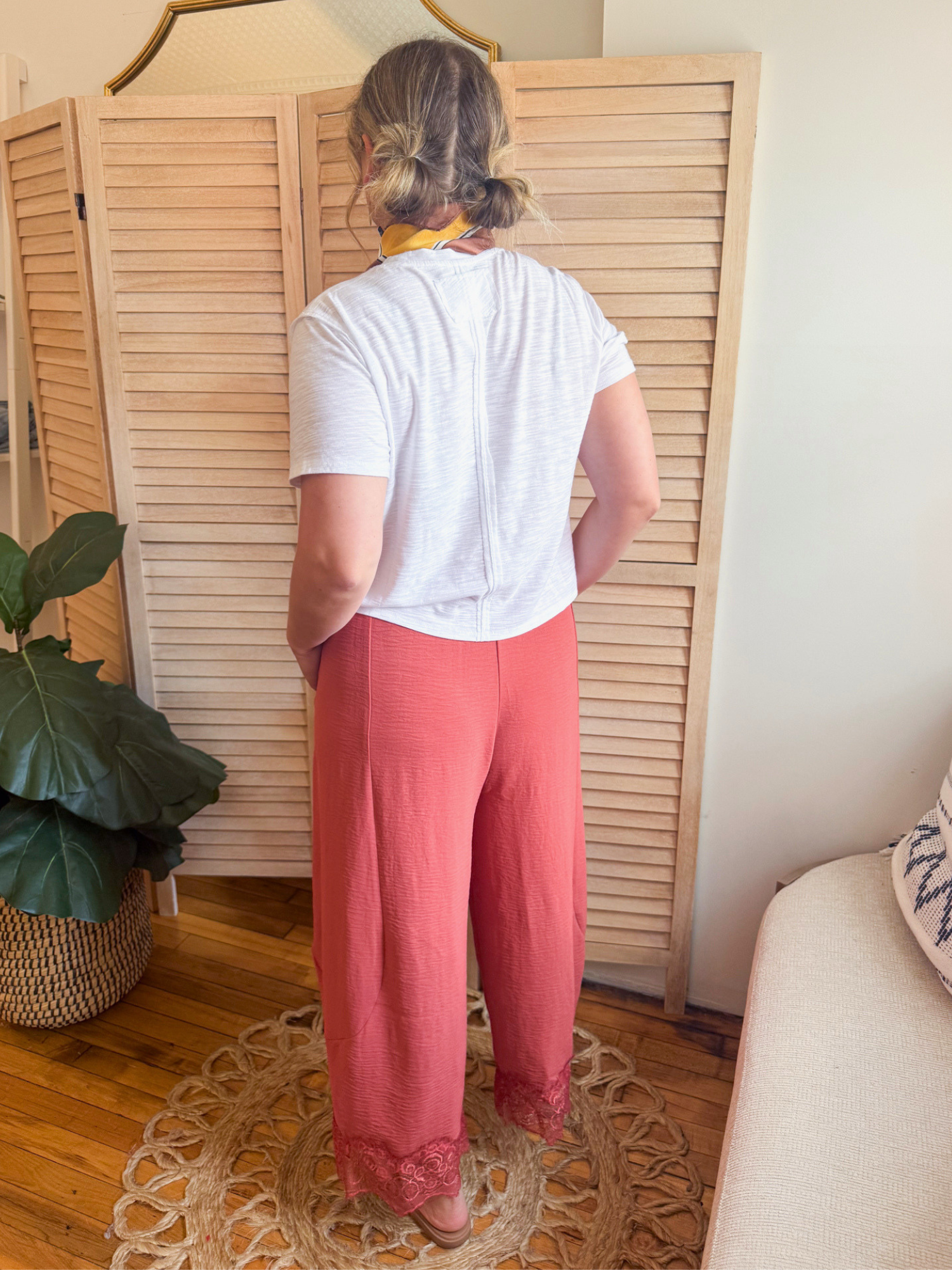 Kamri Lace Hem Wide Leg Pants - The Collective Rose