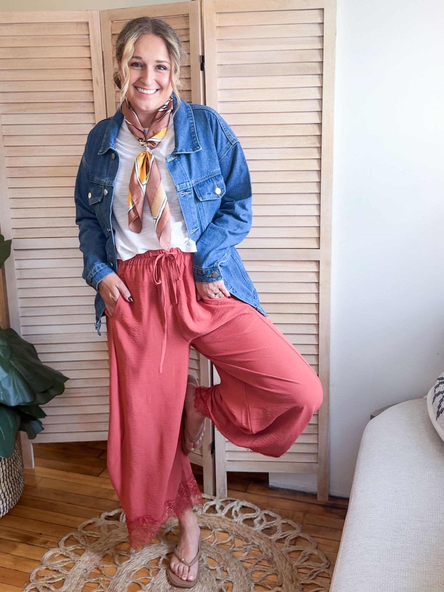 Kamri Lace Hem Wide Leg Pants - The Collective Rose