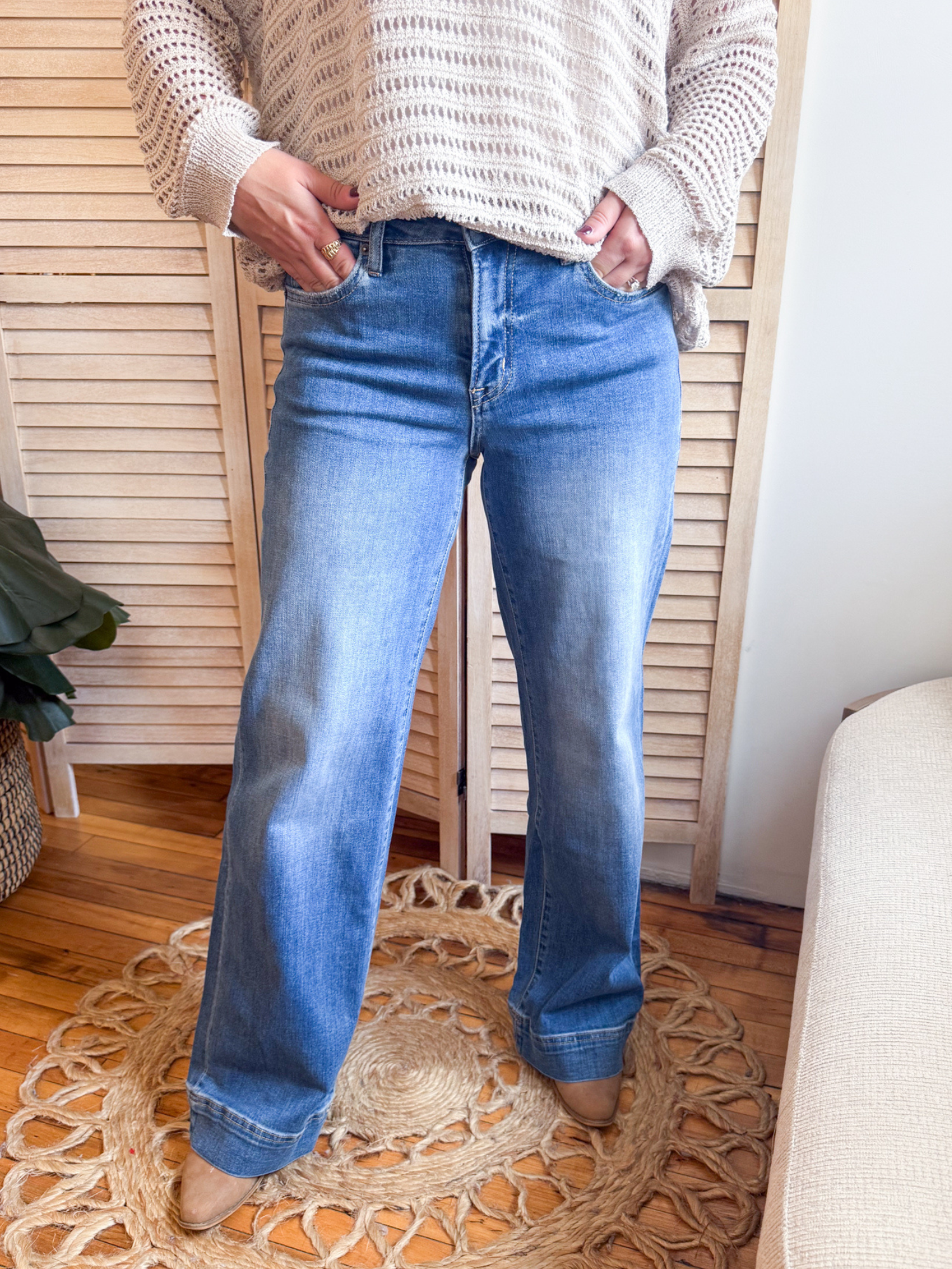 Mid Rise Wide Leg Trouser Jeans - The Collective Rose