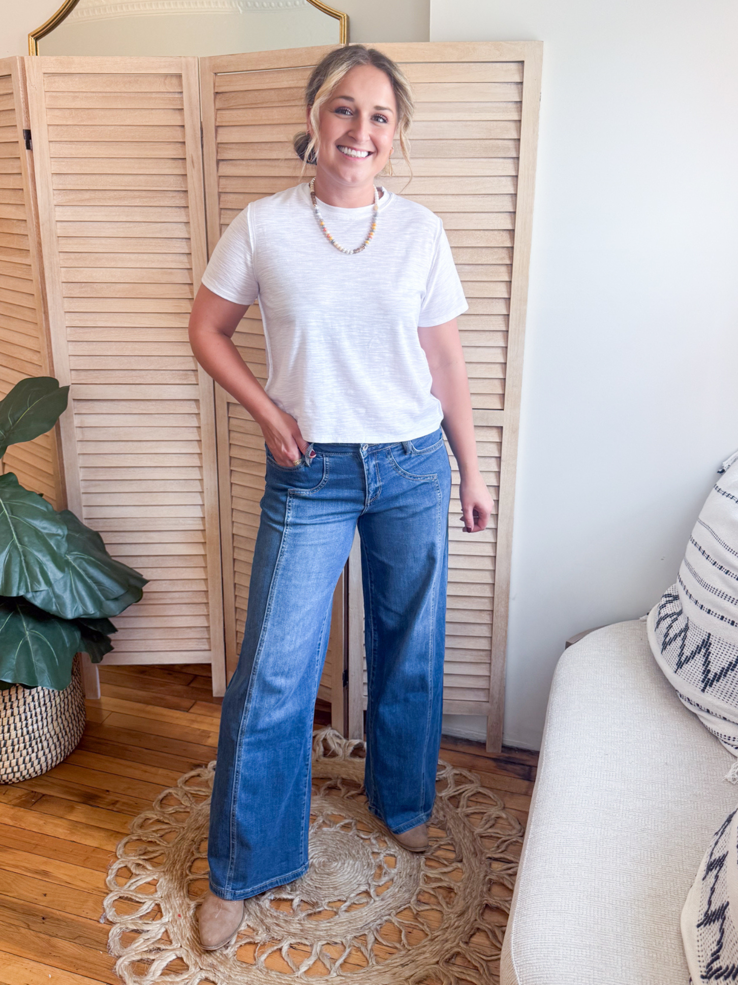 Mid Rise Wide Leg Side Panel Jeans - The Collective Rose