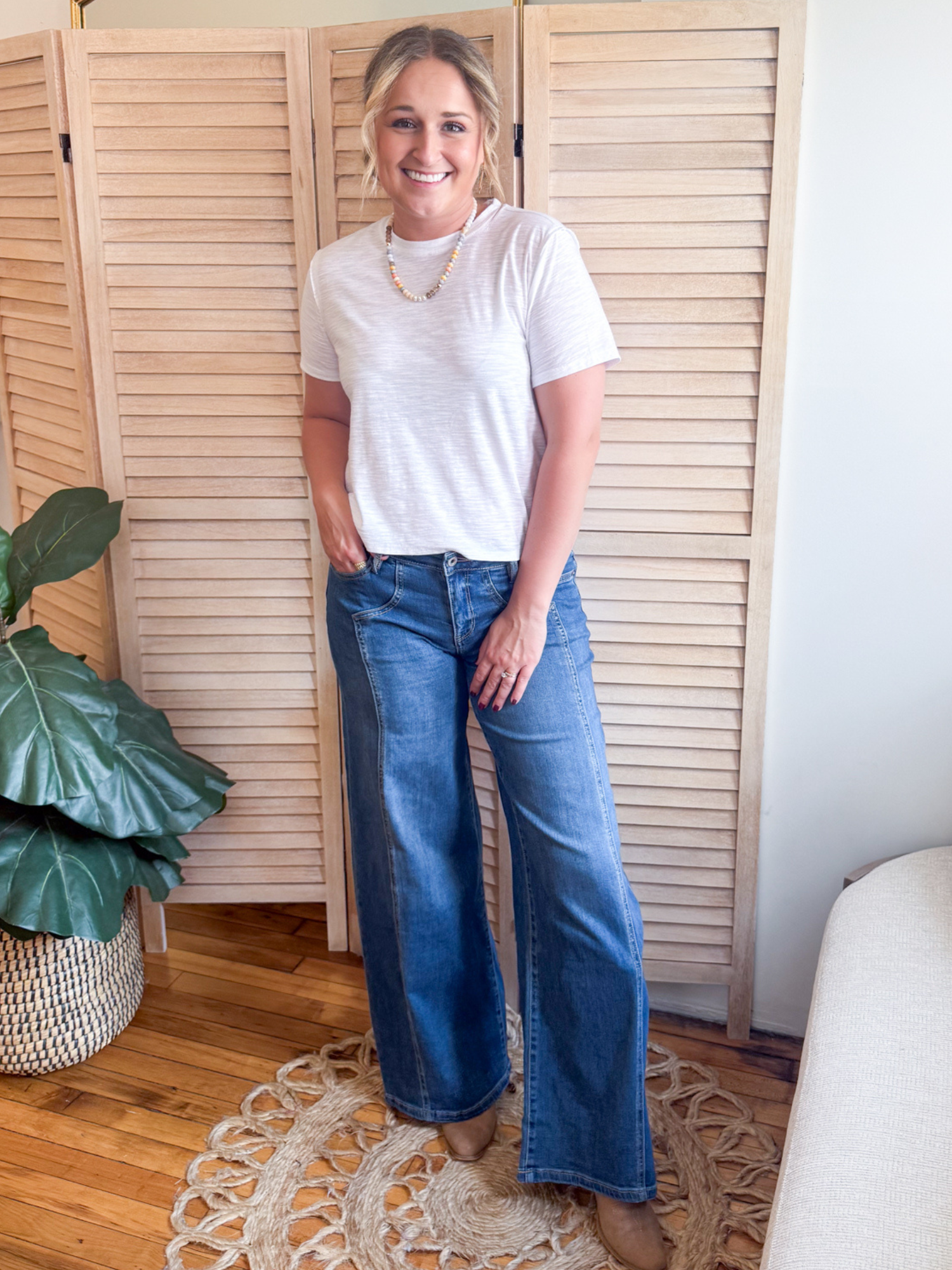 Mid Rise Wide Leg Side Panel Jeans - The Collective Rose