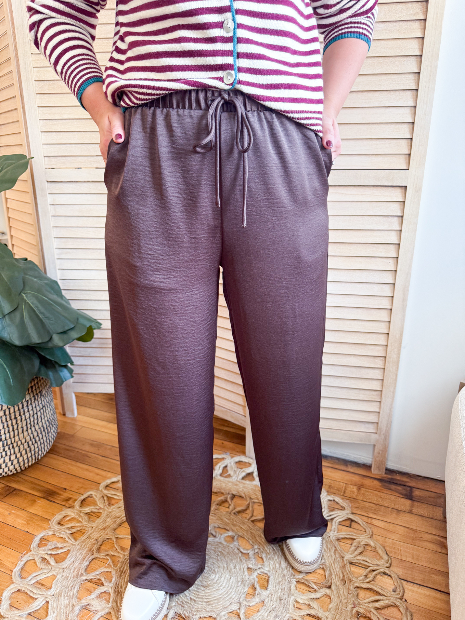 Cecilia Crinkled Satin Wide Leg Pants - The Collective Rose