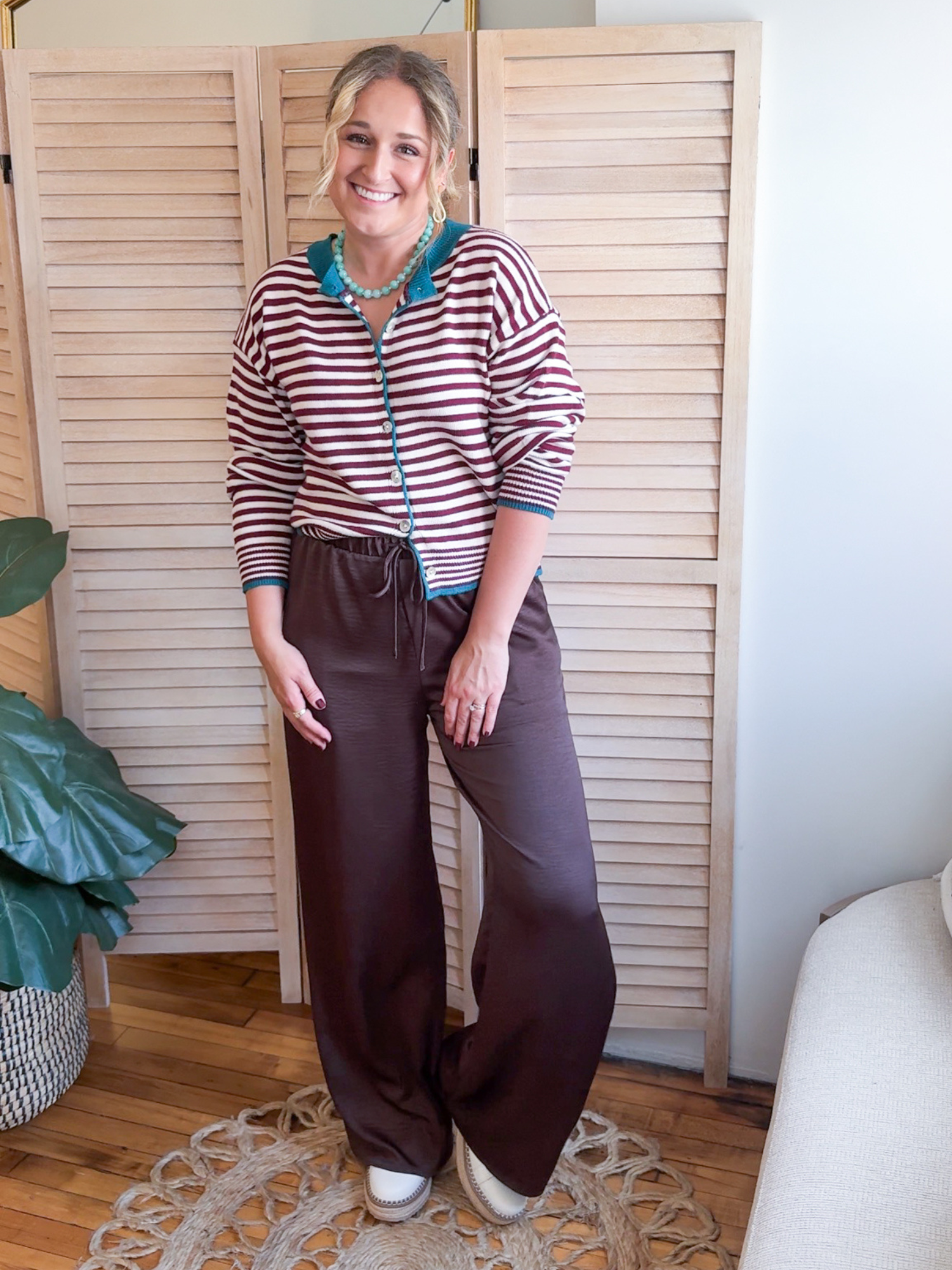 Cecilia Crinkled Satin Wide Leg Pants - The Collective Rose