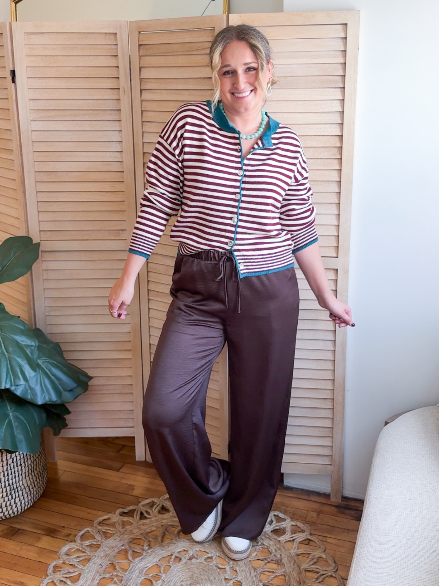 Cecilia Crinkled Satin Wide Leg Pants - The Collective Rose