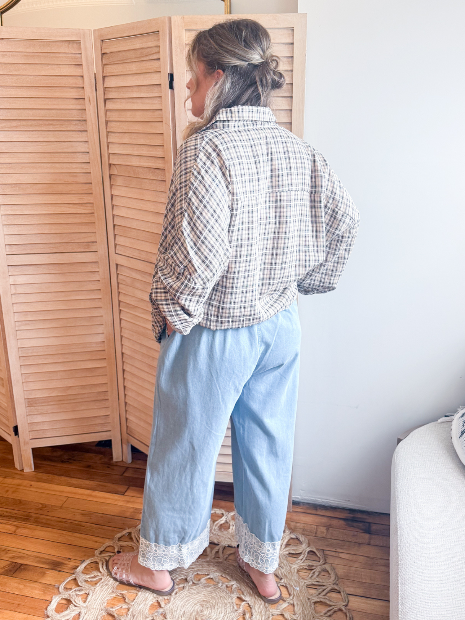 Winnie Washed Denim Lace Trim Pants