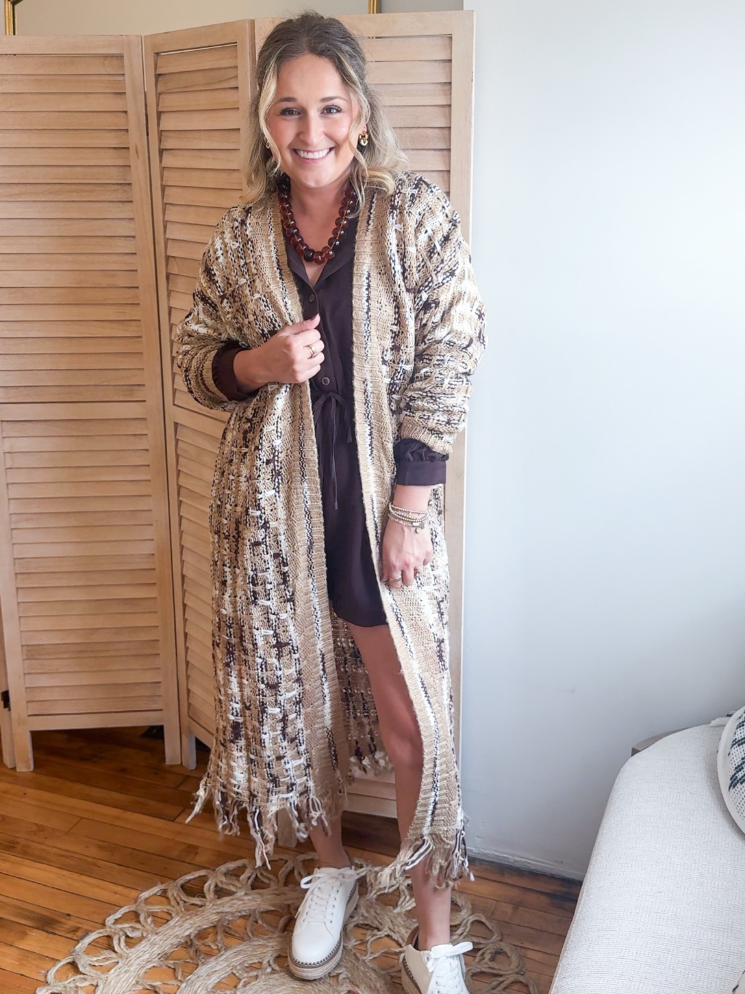 Stevie Metallic Knit Maxi Cardigan