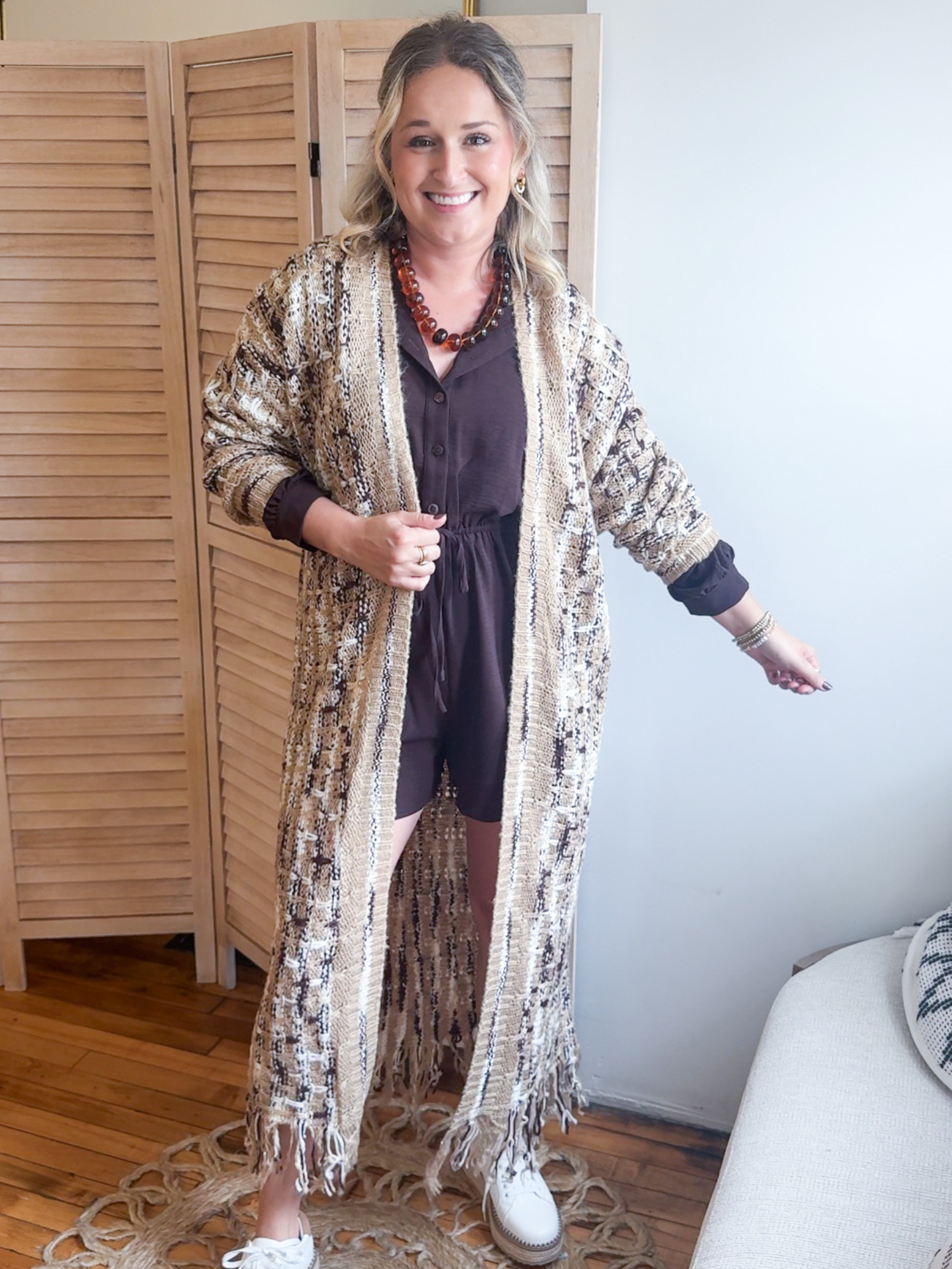 Stevie Metallic Knit Maxi Cardigan