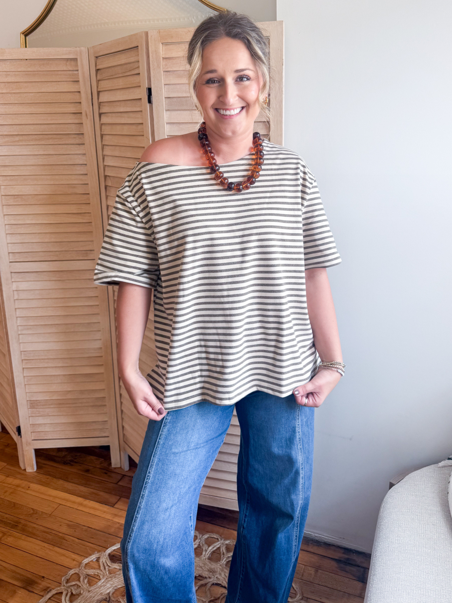 Kiley Off Shoulder Striped Tee