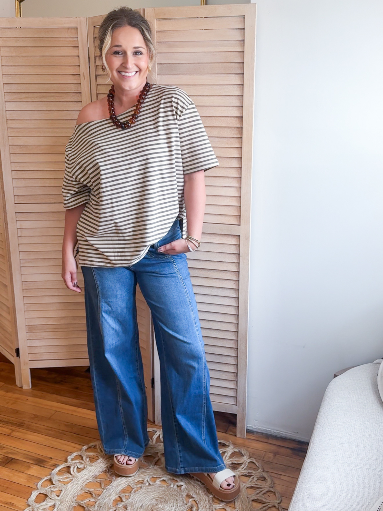 Kiley Off Shoulder Striped Tee