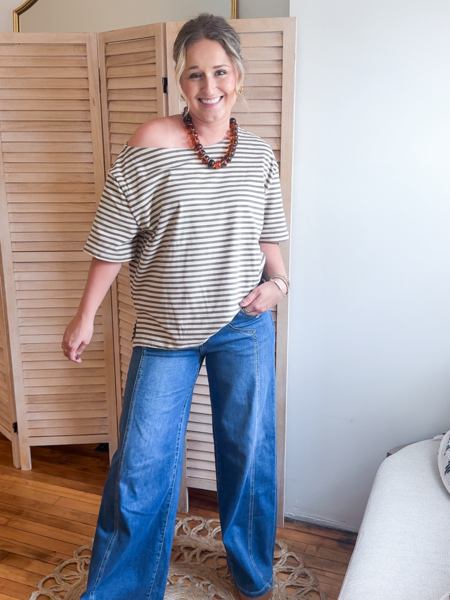 Kiley Off Shoulder Striped Tee